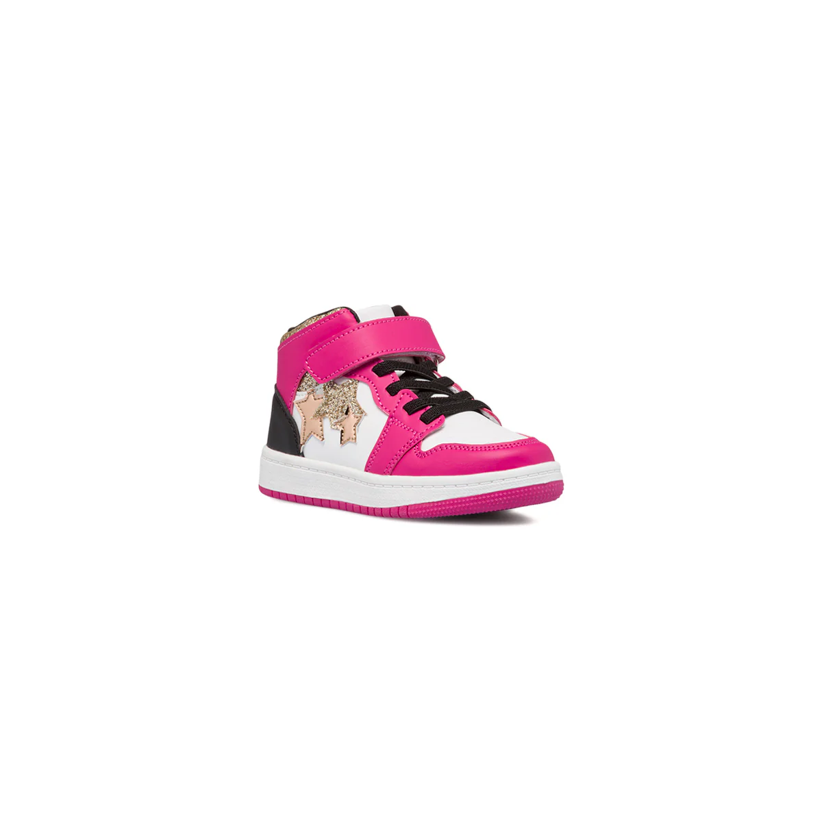 Sneakers alte fucsia, nere e bianche da bambina con glitter e stelle sul lato Le scarpe di Alice - Image 2