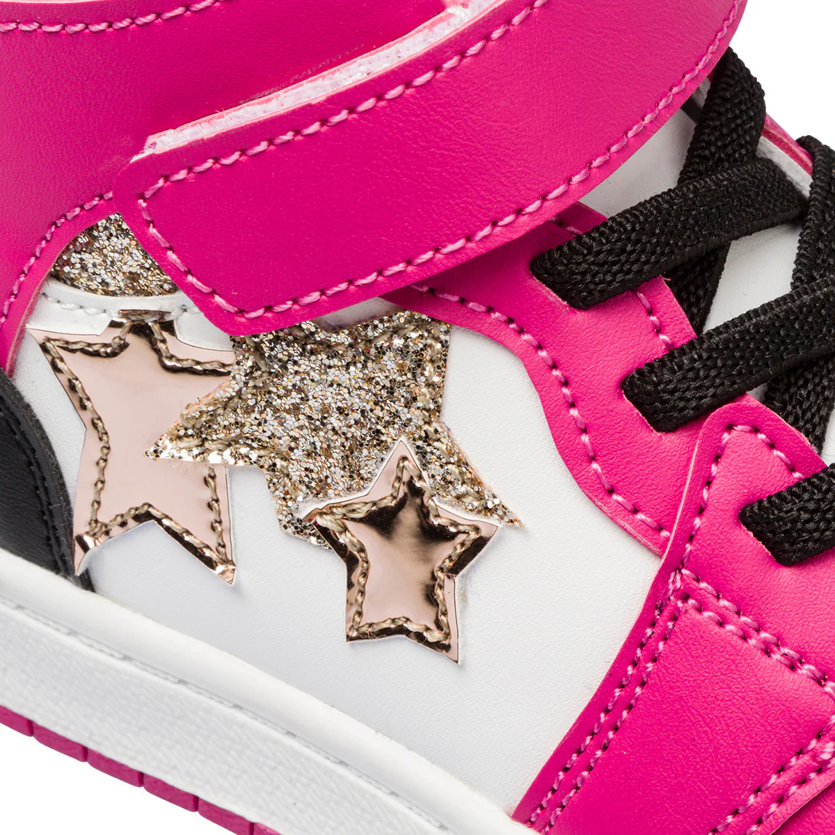 Sneakers alte fucsia, nere e bianche da bambina con glitter e stelle sul lato Le scarpe di Alice - Image 6