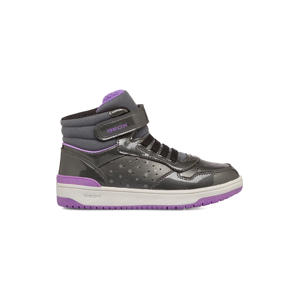 Sneakers alte grigie da bambina con velcro e dettagli viola Geox Washiba