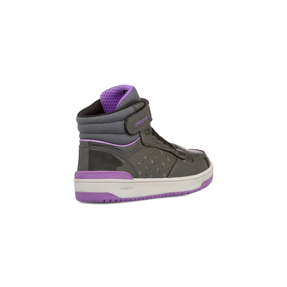 Sneakers alte grigie da bambina con velcro e dettagli viola Geox Washiba - Image 3