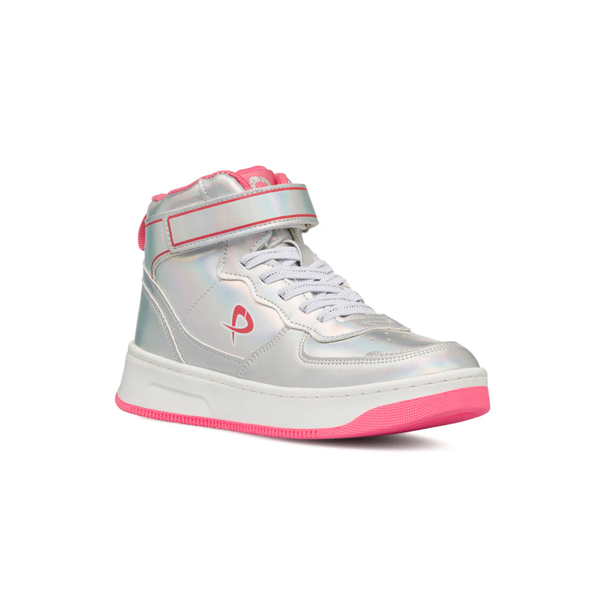 Sneakers alte grigie iridescenti da bambina con dettagli rosa P Go - Image 2