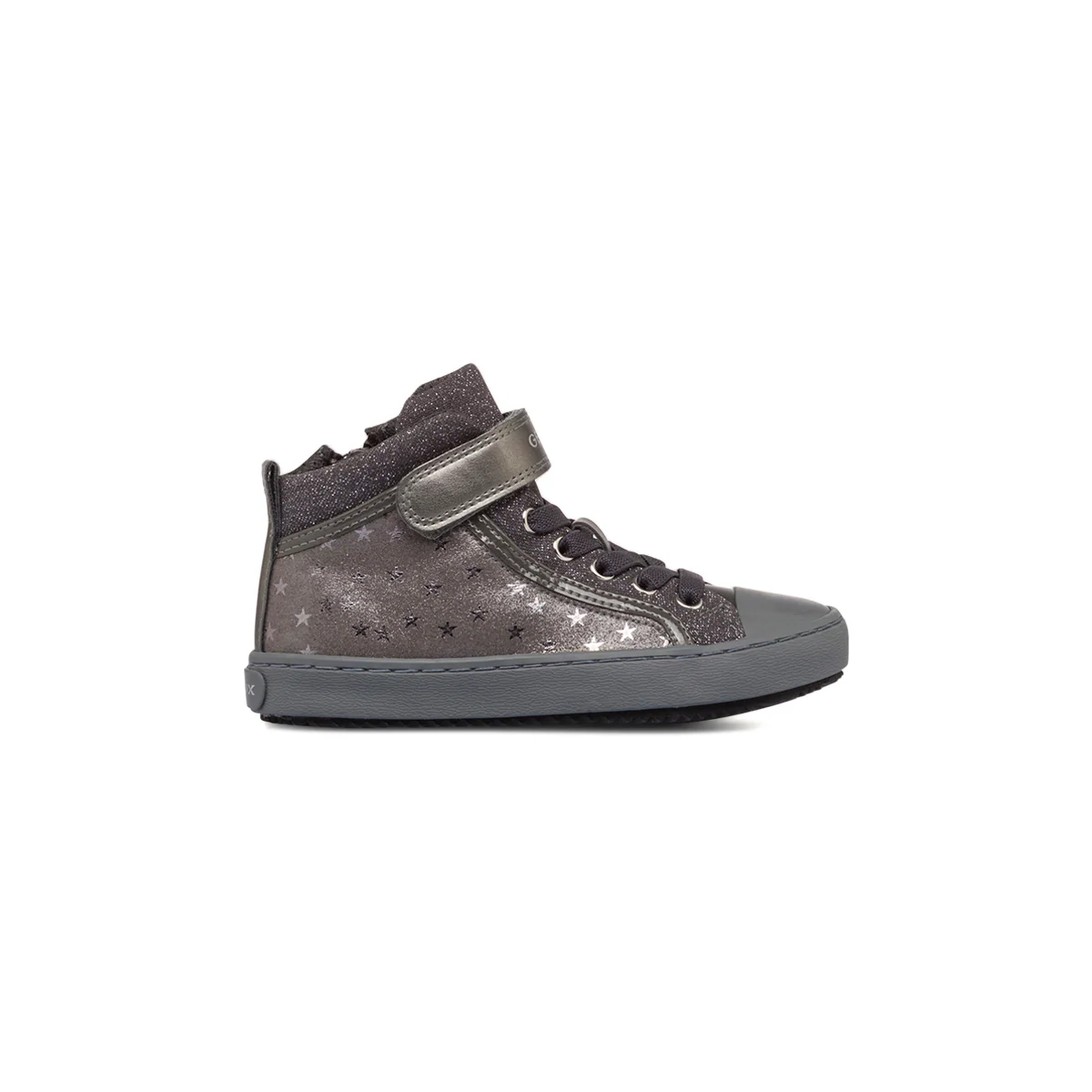 Sneakers alte grigio scuro da bambina con zip e glitter Geox Kalispera