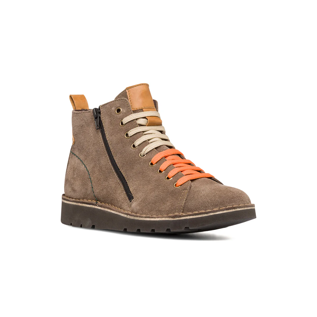 Sneakers alte in pelle khaki da uomo con lacci bicolore Primopiano - Image 2