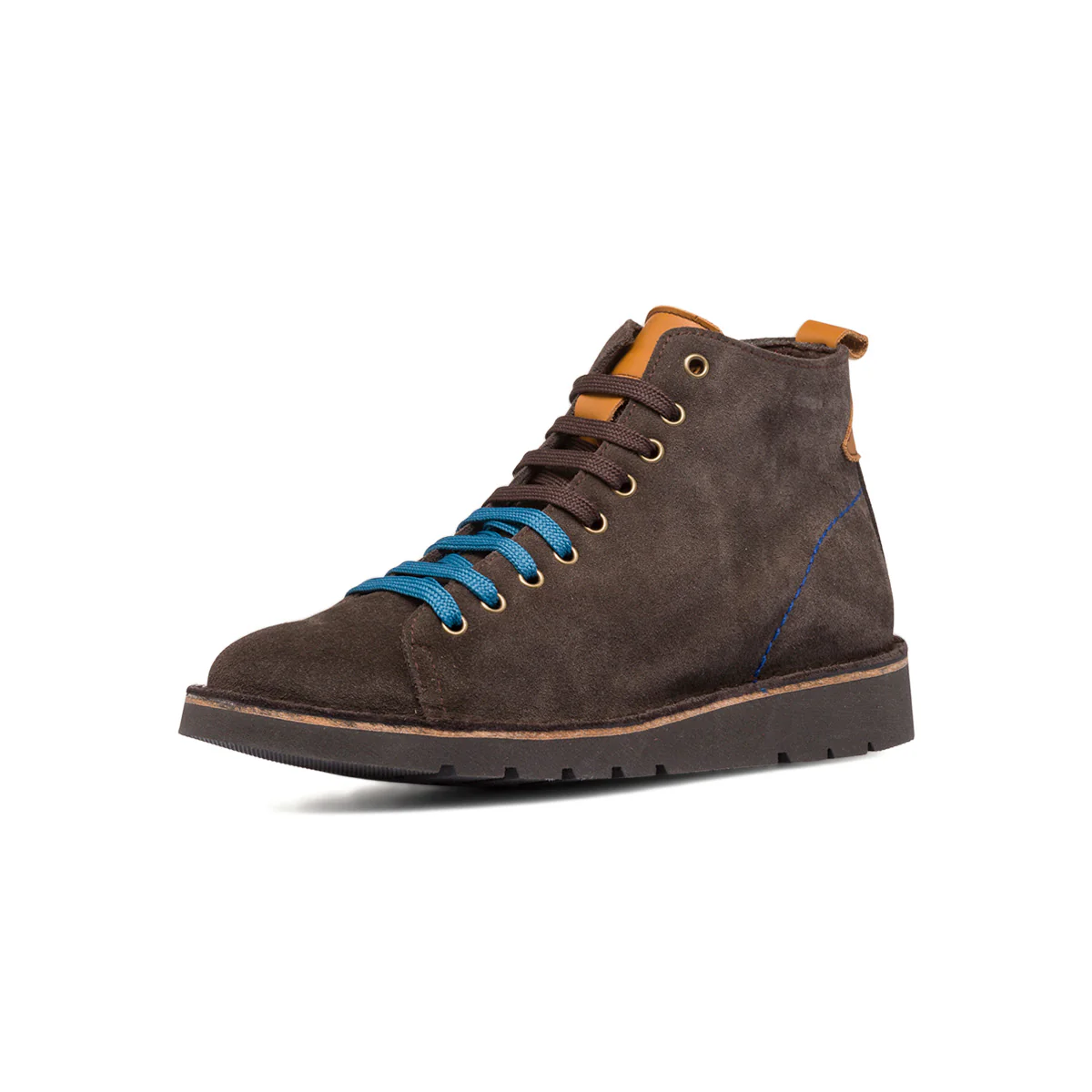 Sneakers alte in pelle marrone scuro da uomo con lacci bicolore Primopiano - Image 2