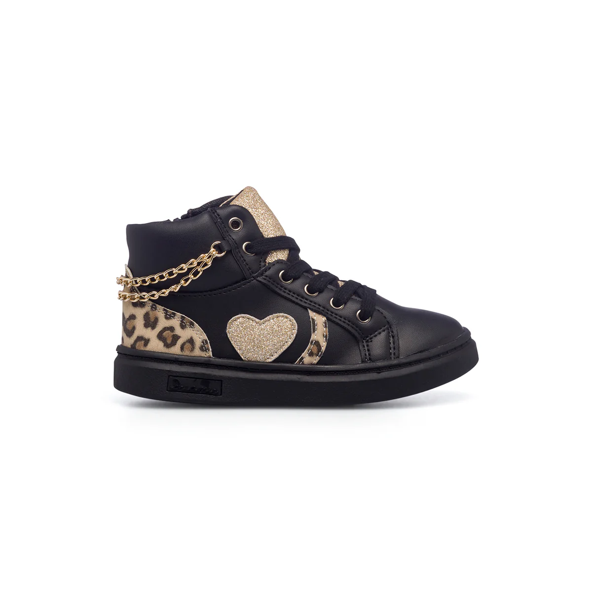 Sneakers alte nere da bambina con catenina e dettagli animalier 10 Baci