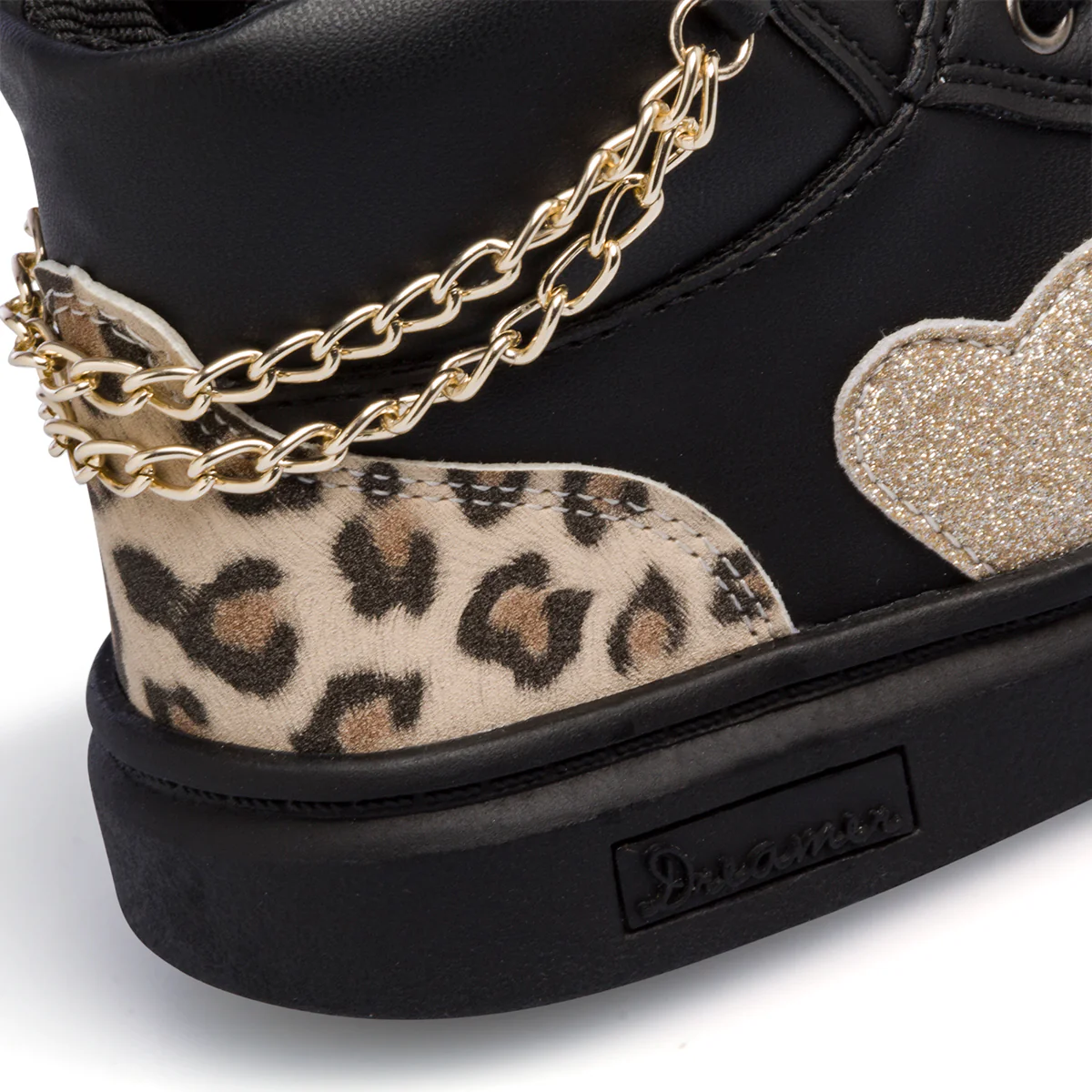 Sneakers alte nere da bambina con catenina e dettagli animalier 10 Baci - Image 8