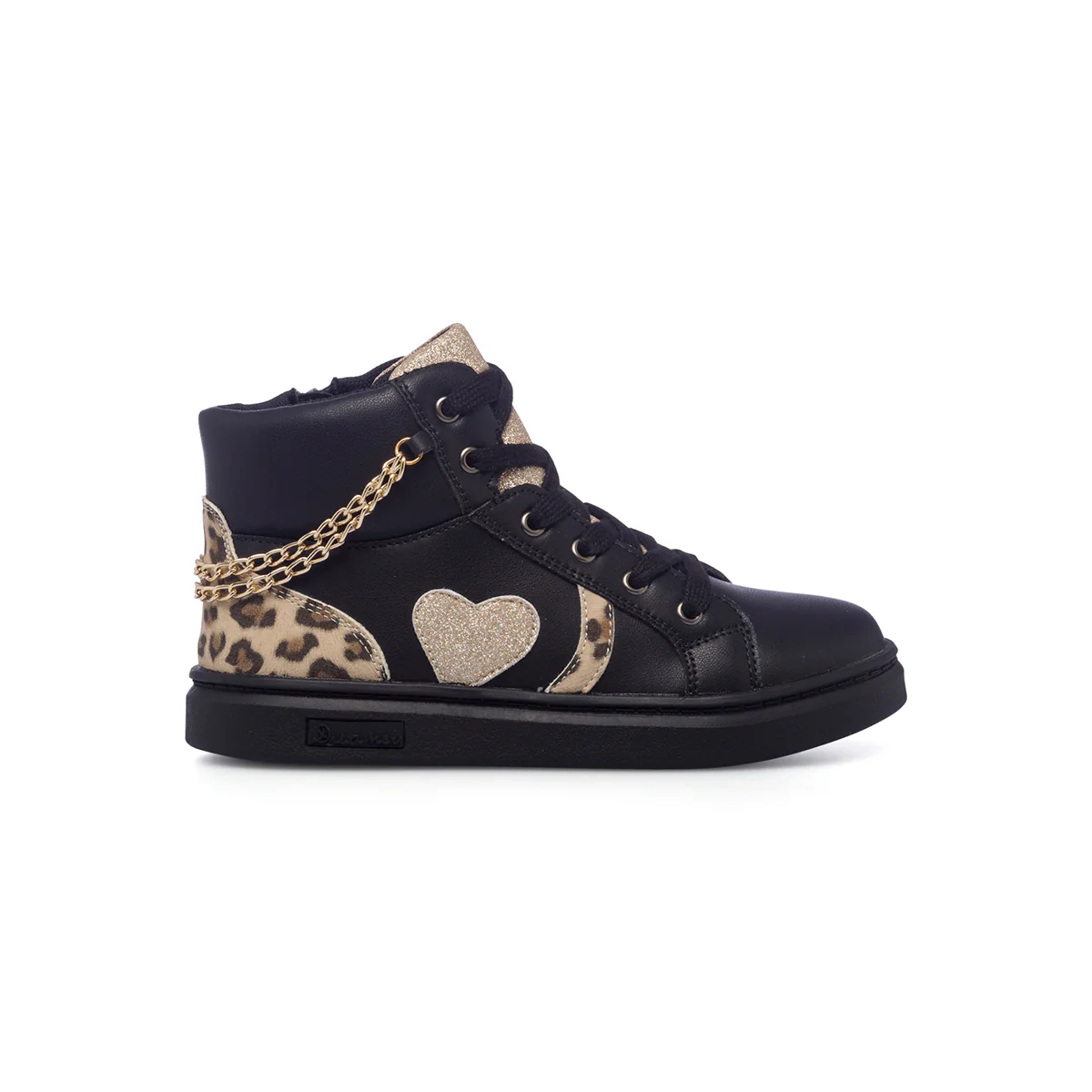 Sneakers alte nere da bambina con catenina e dettagli animalier 10 Baci
