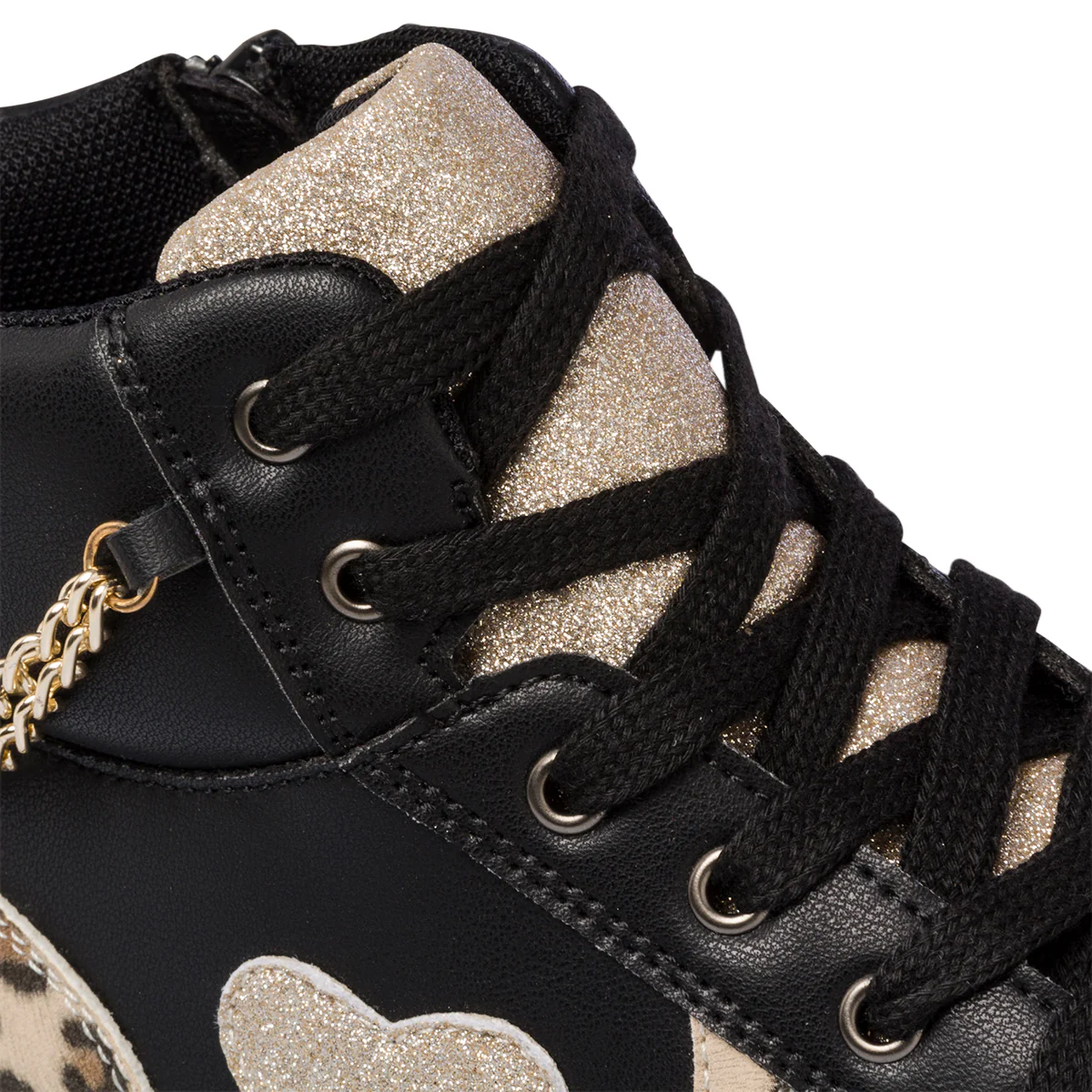 Sneakers alte nere da bambina con catenina e dettagli animalier 10 Baci - Image 7