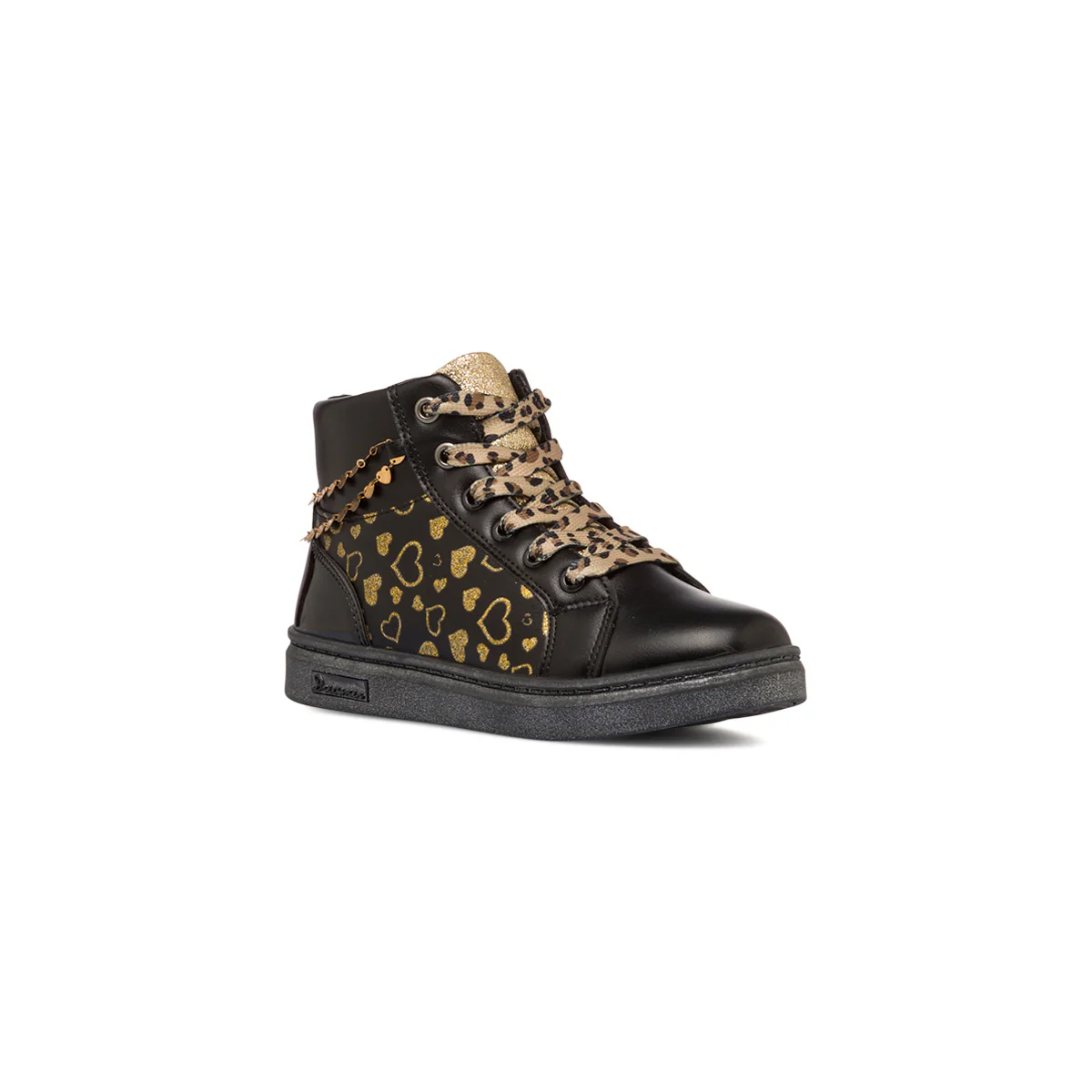 Sneakers alte nere da bambina con cuoricini dorati Le scarpe di Alice - Image 2