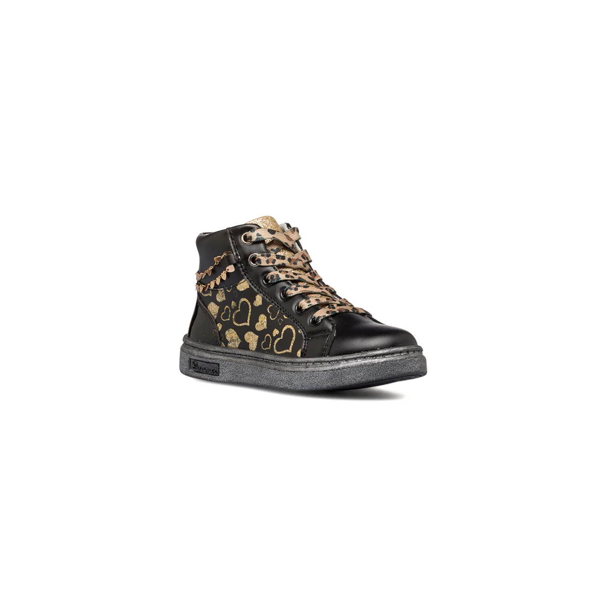 Sneakers alte nere da bambina con cuoricini dorati Le scarpe di Alice - Image 2
