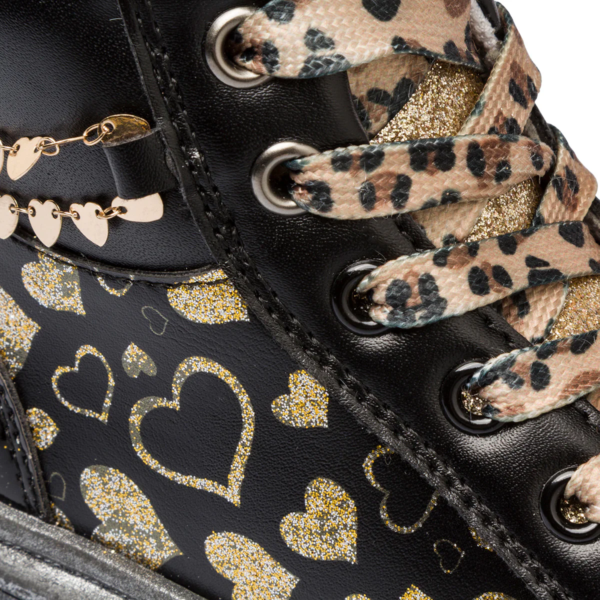 Sneakers alte nere da bambina con cuoricini dorati Le scarpe di Alice - Image 7