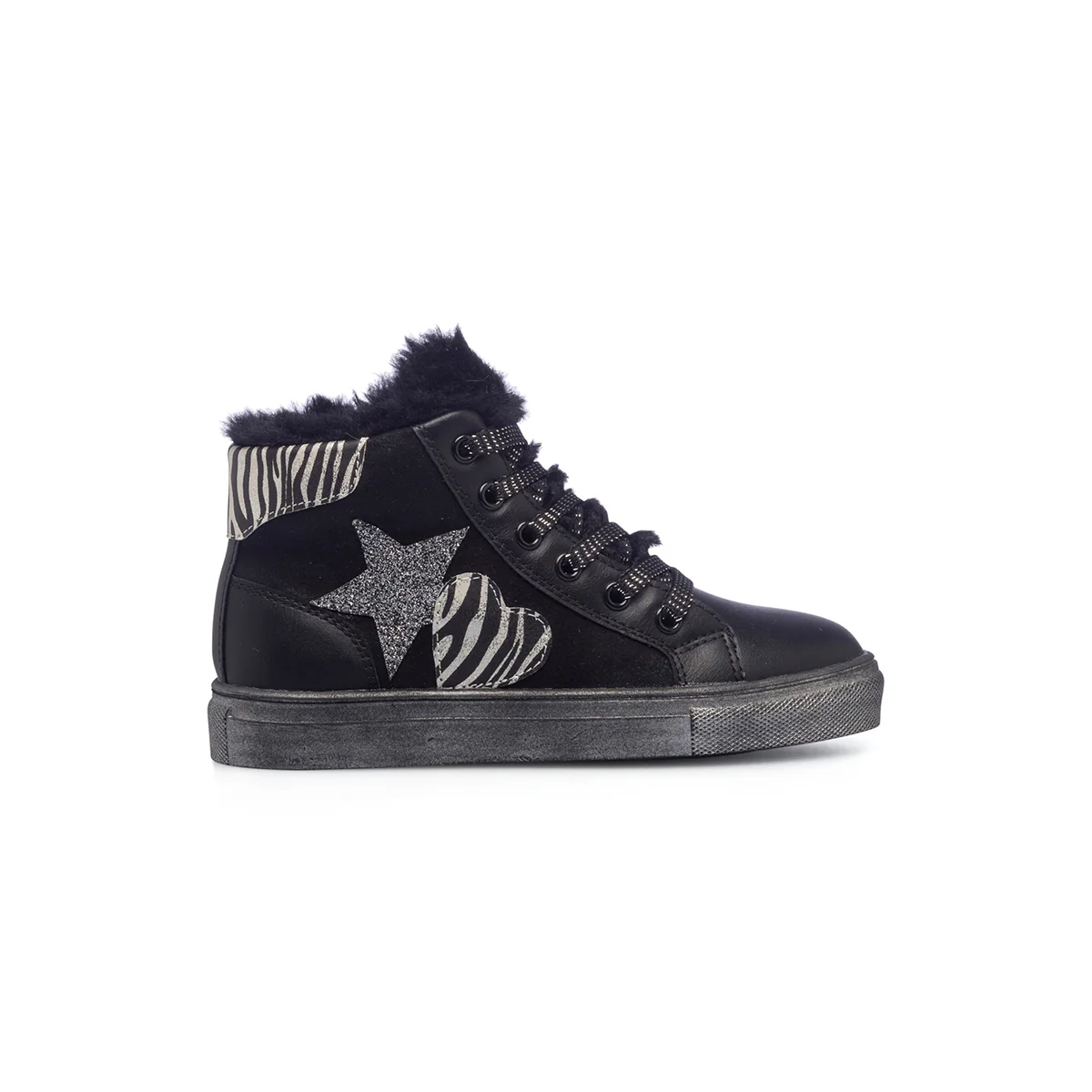 Sneakers alte nere da bambina con imbottitura in pelliccia 10 Baci