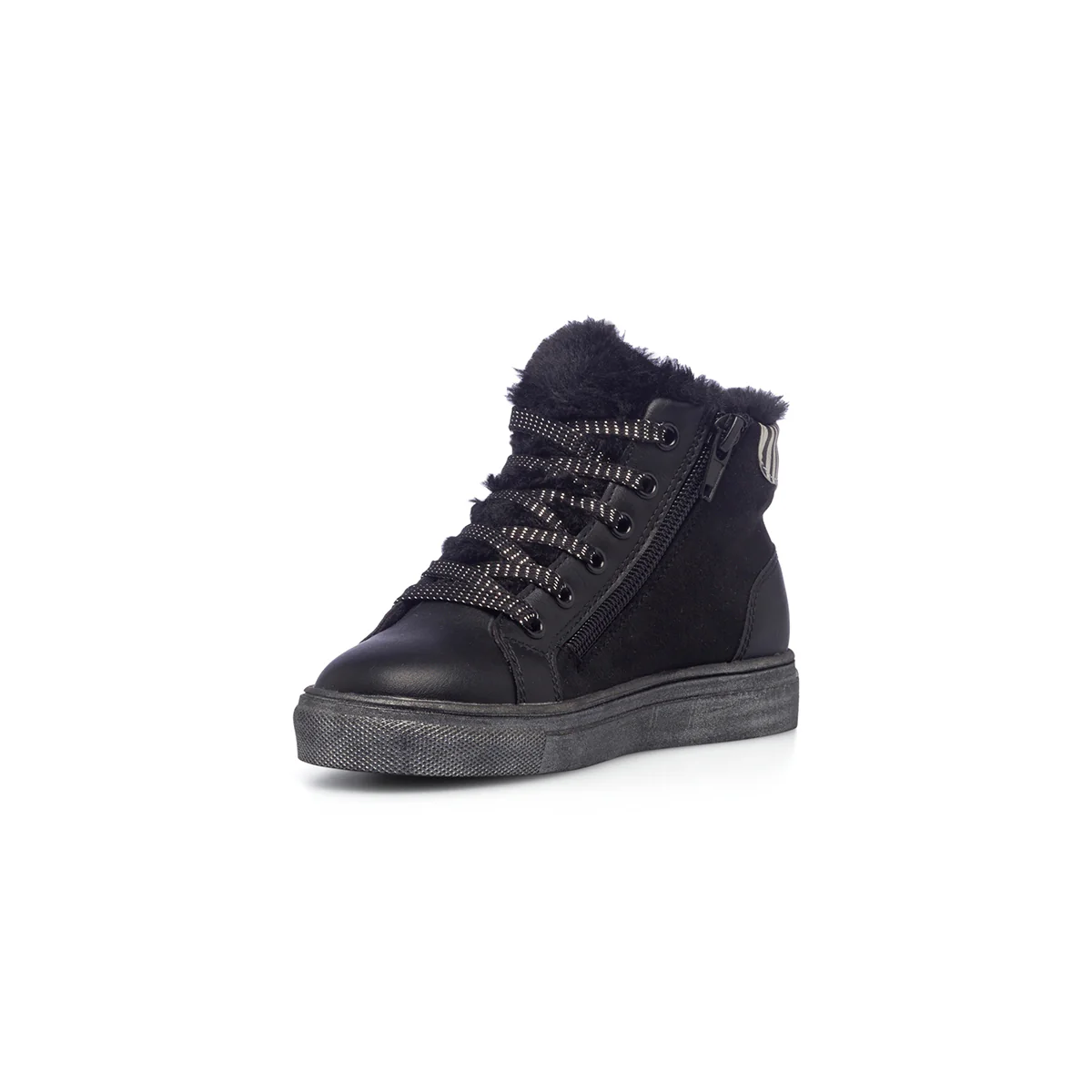 Sneakers alte nere da bambina con imbottitura in pelliccia 10 Baci - Image 4