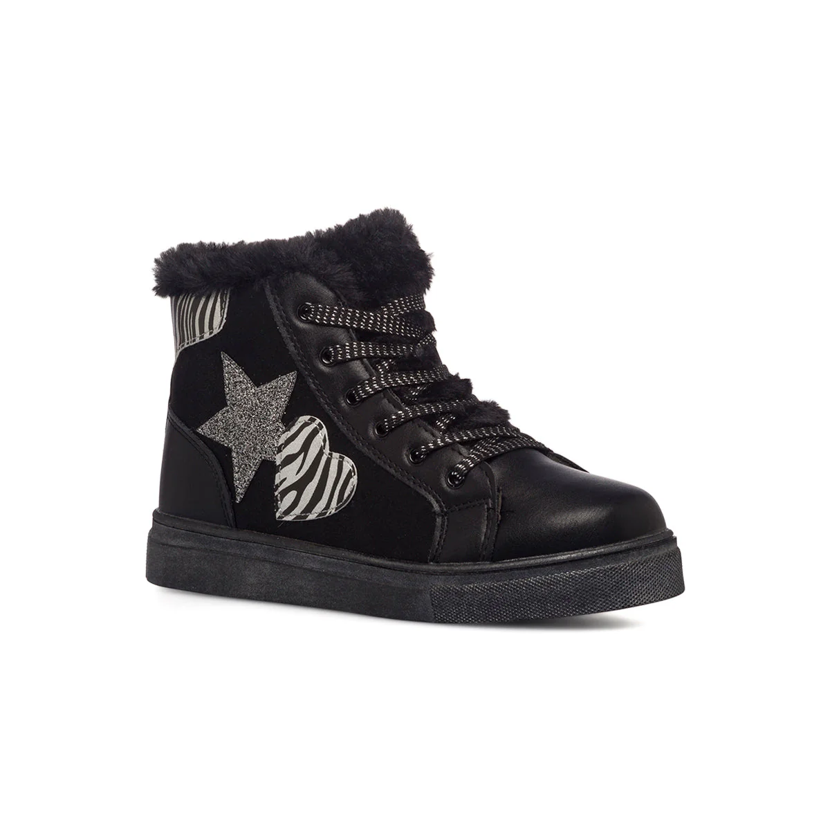Sneakers alte nere da bambina con imbottitura in pelliccia 10 Baci - Image 2
