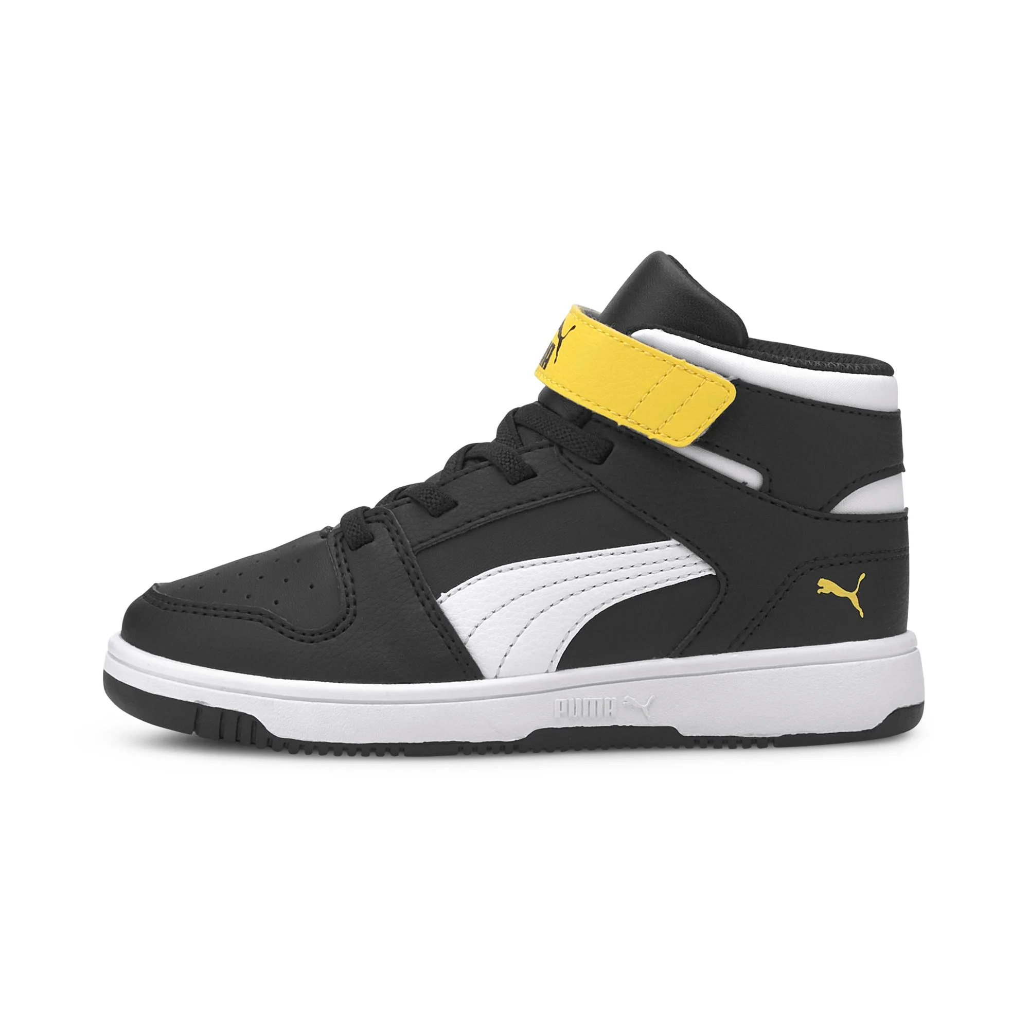 Sneakers alte nere da bambino con dettagli gialli Puma Rebound Layup SL V PS