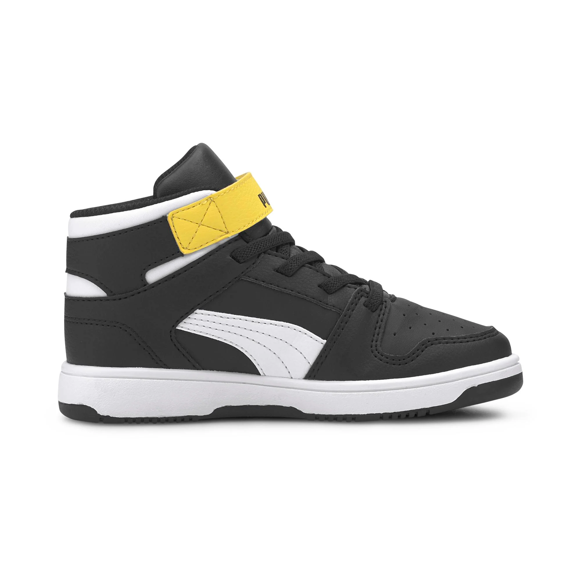 Sneakers alte nere da bambino con dettagli gialli Puma Rebound Layup SL V PS - Image 5