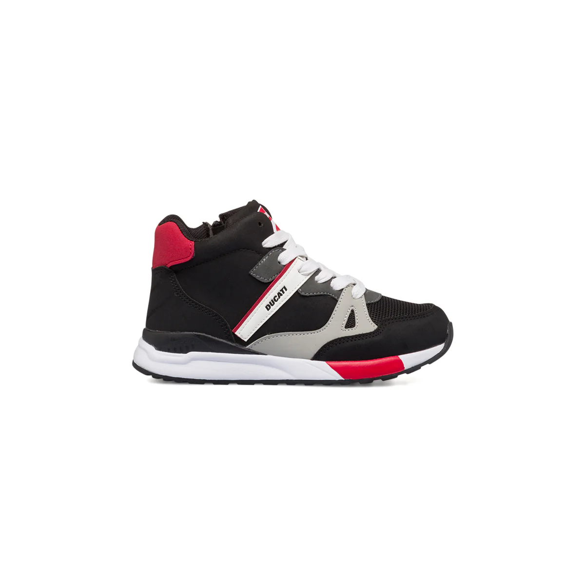 Sneakers alte nere da bambino con dettagli rossi, bianchi e grigi Ducati