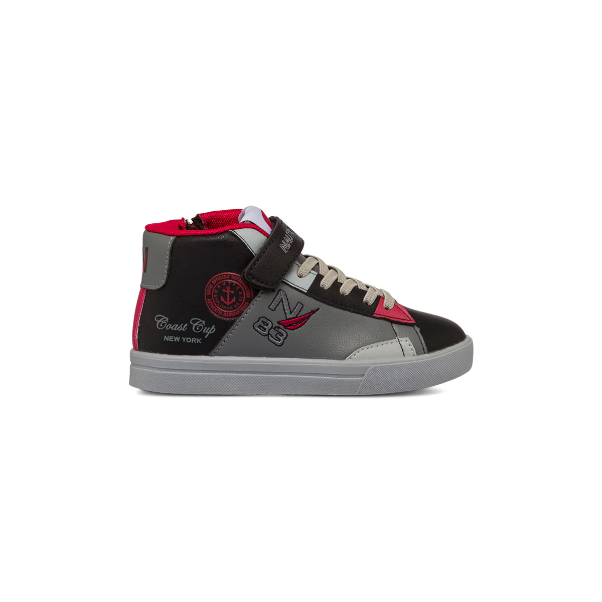 Sneakers alte nere da bambino con velcro, lacci e zip Nautica