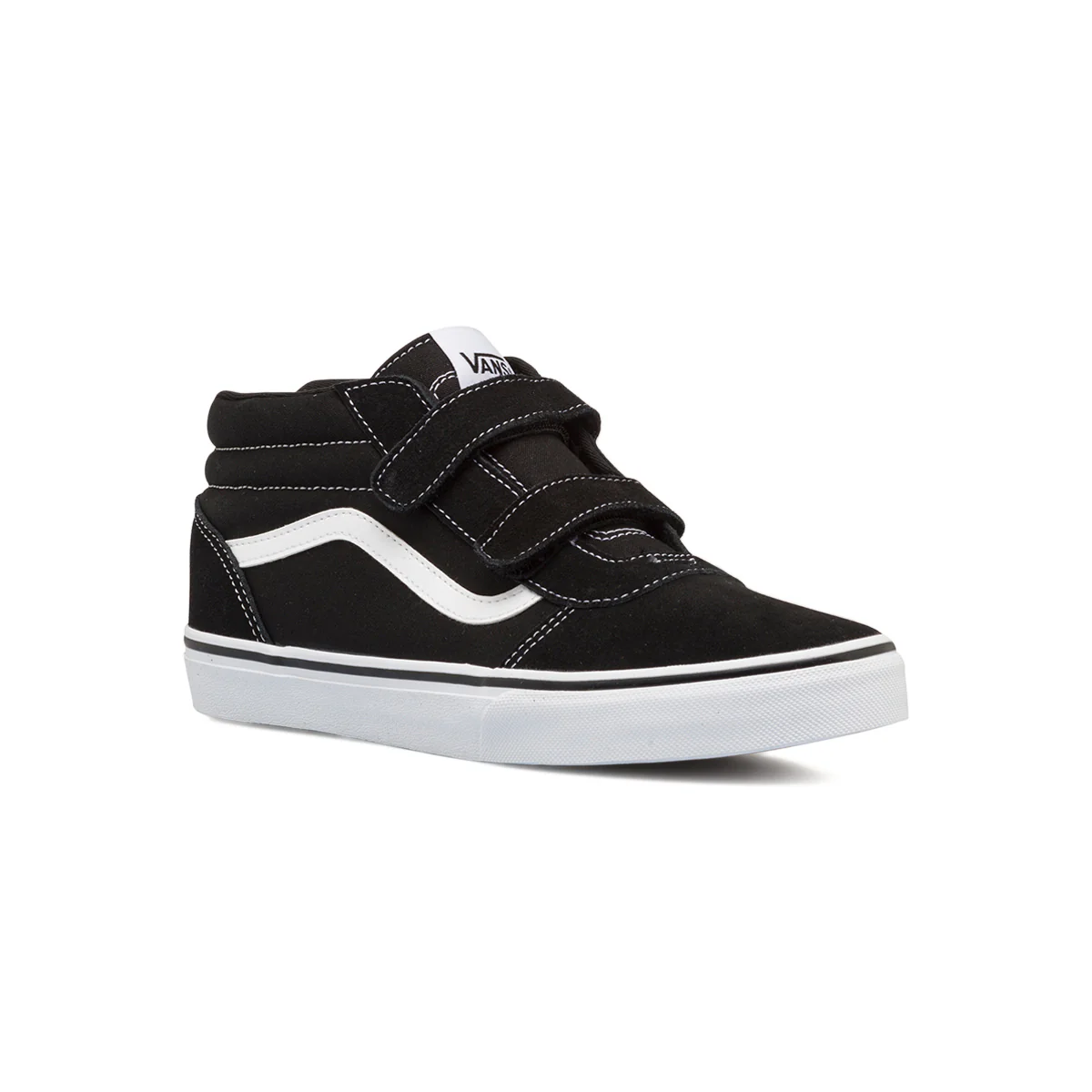 Sneakers alte nere da ragazzo con velcro e dettagli bianchi Vans Ward Mid V - Image 2