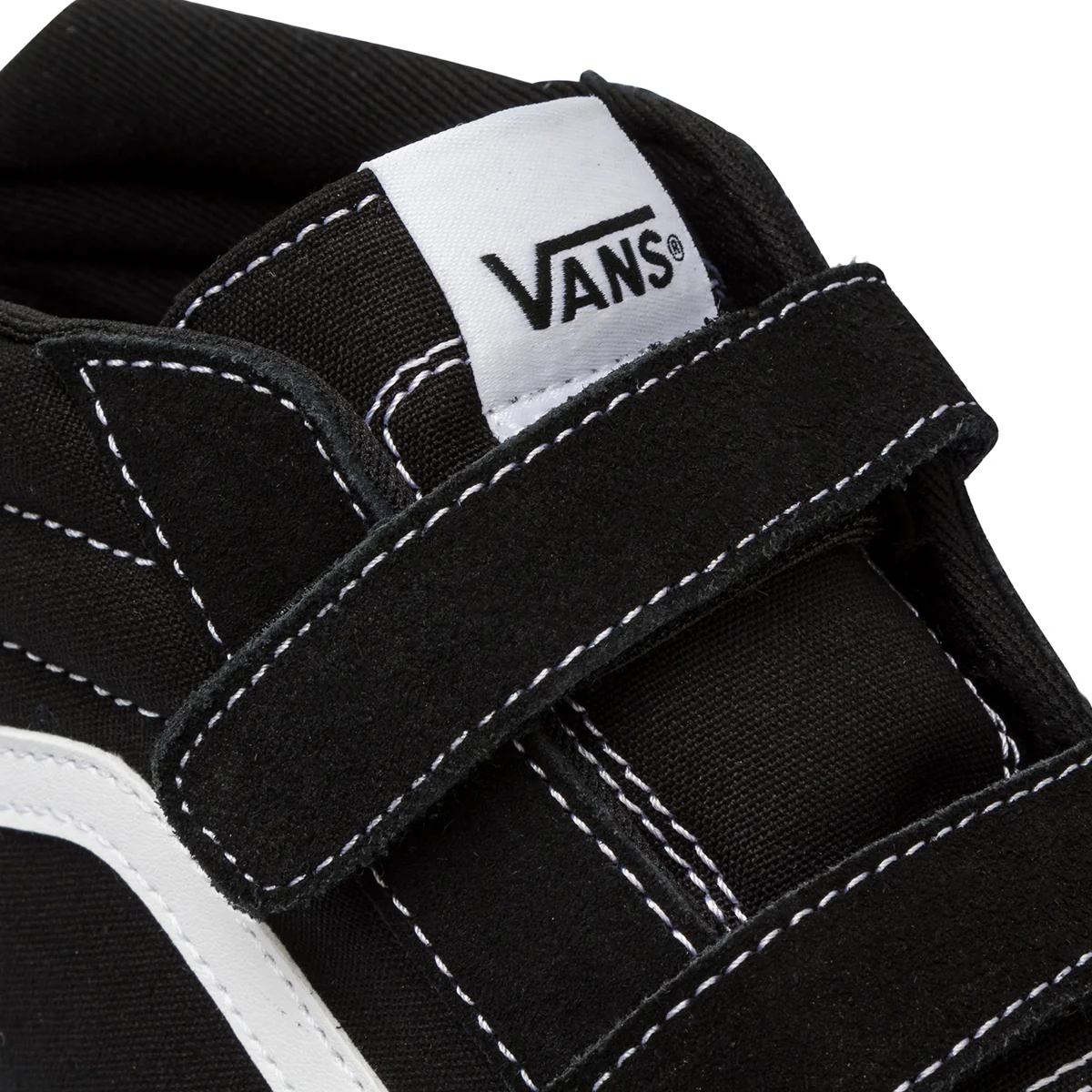 Sneakers alte nere da ragazzo con velcro e dettagli bianchi Vans Ward Mid V - Image 6