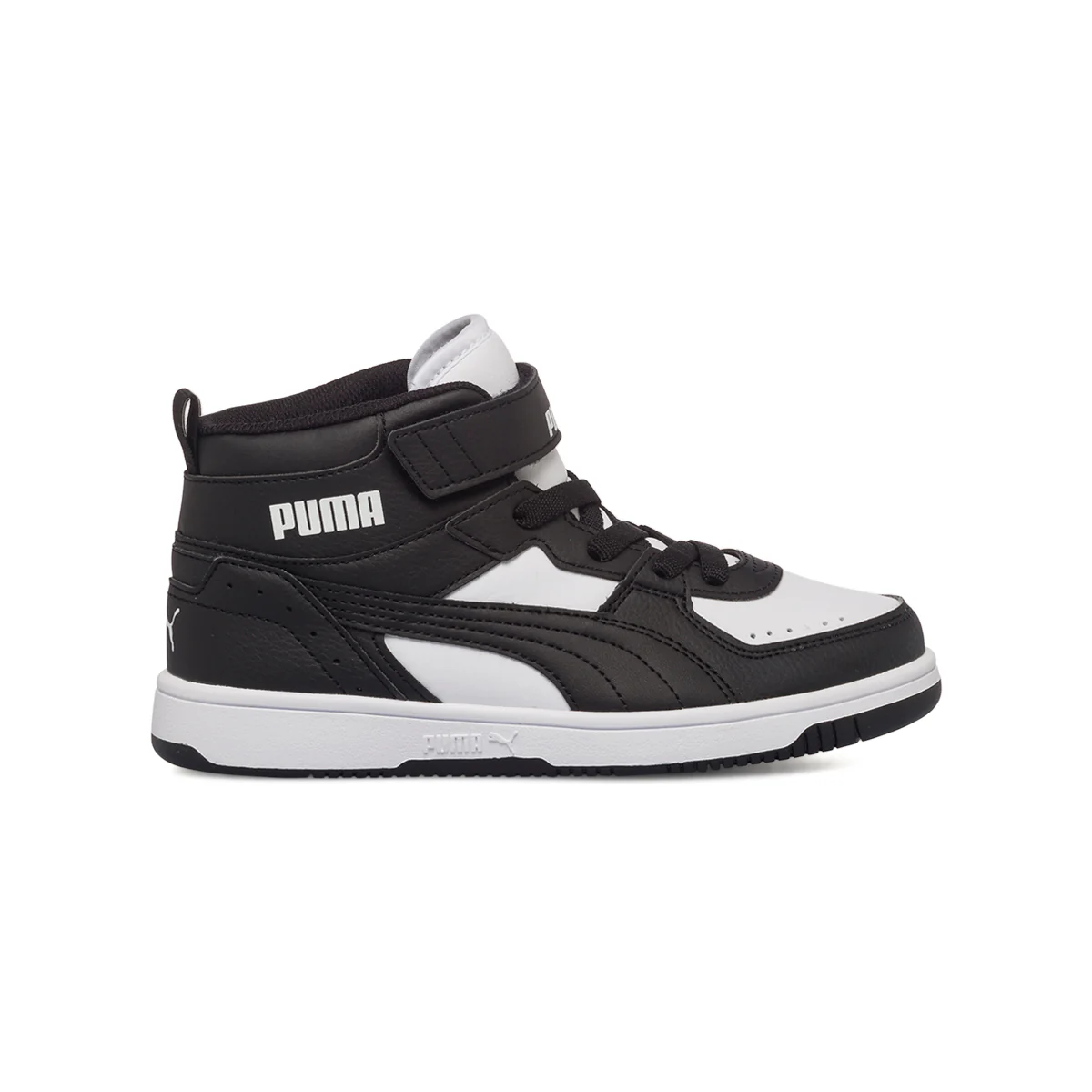 Sneakers alte nere e bianche da bambino con logo laterale Puma Rebound Joy AC PS