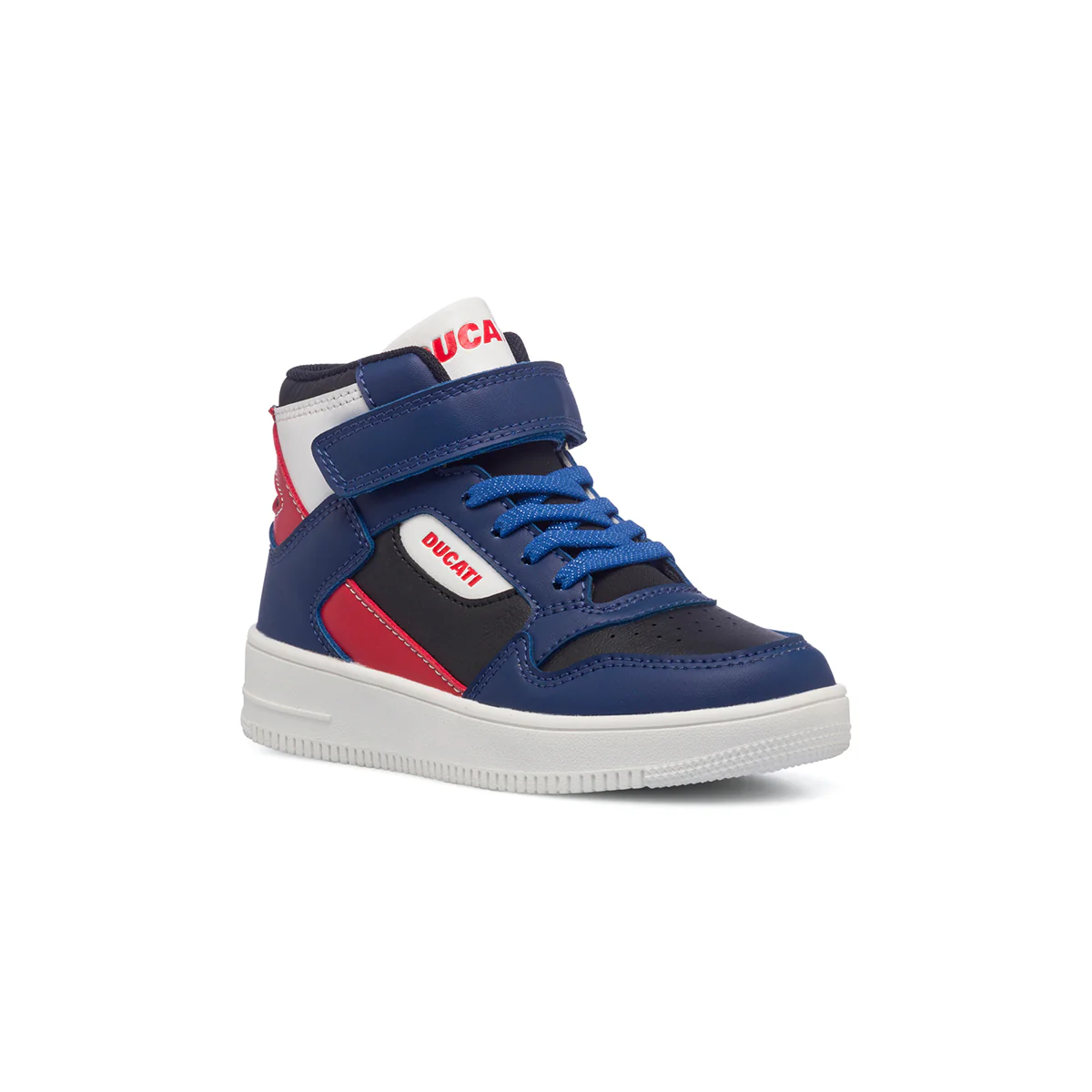 Sneakers alte nere, rosse e blu da bambino con logo laterale Ducati - Image 2