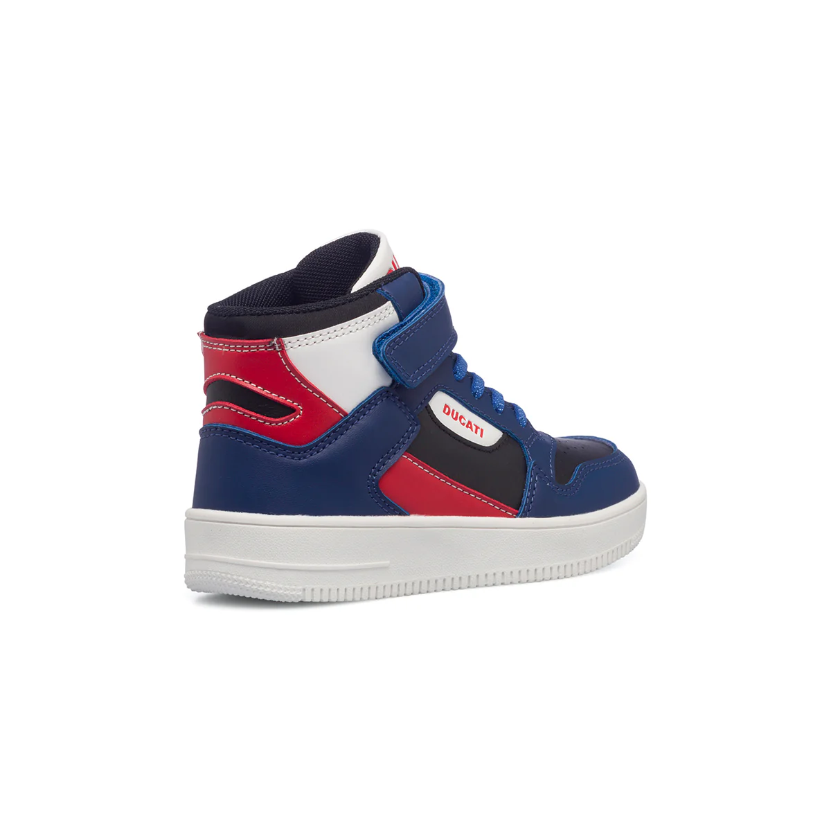 Sneakers alte nere, rosse e blu da bambino con logo laterale Ducati - Image 3
