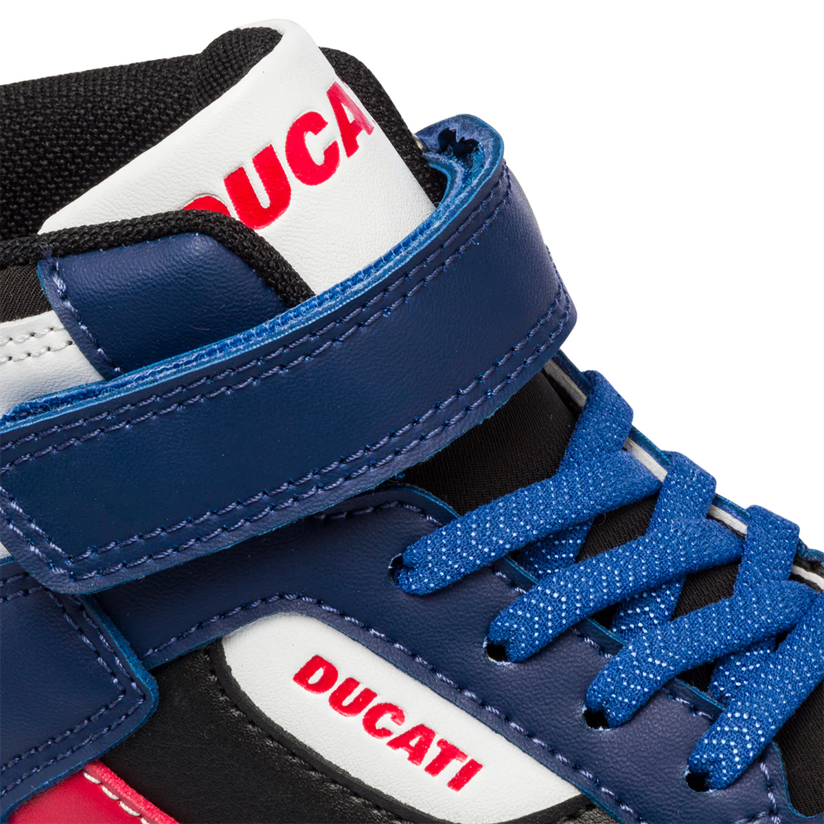 Sneakers alte nere, rosse e blu da bambino con logo laterale Ducati - Image 6