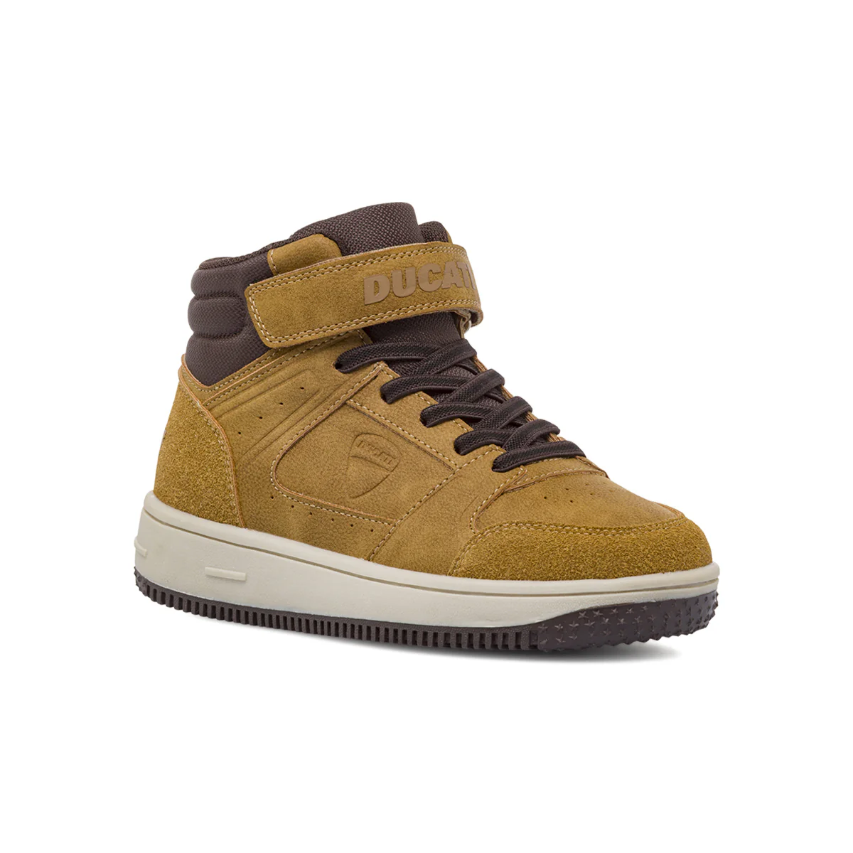 Sneakers alte ocra con dettagli marroni e strappo da Bambino Ducati - Image 2