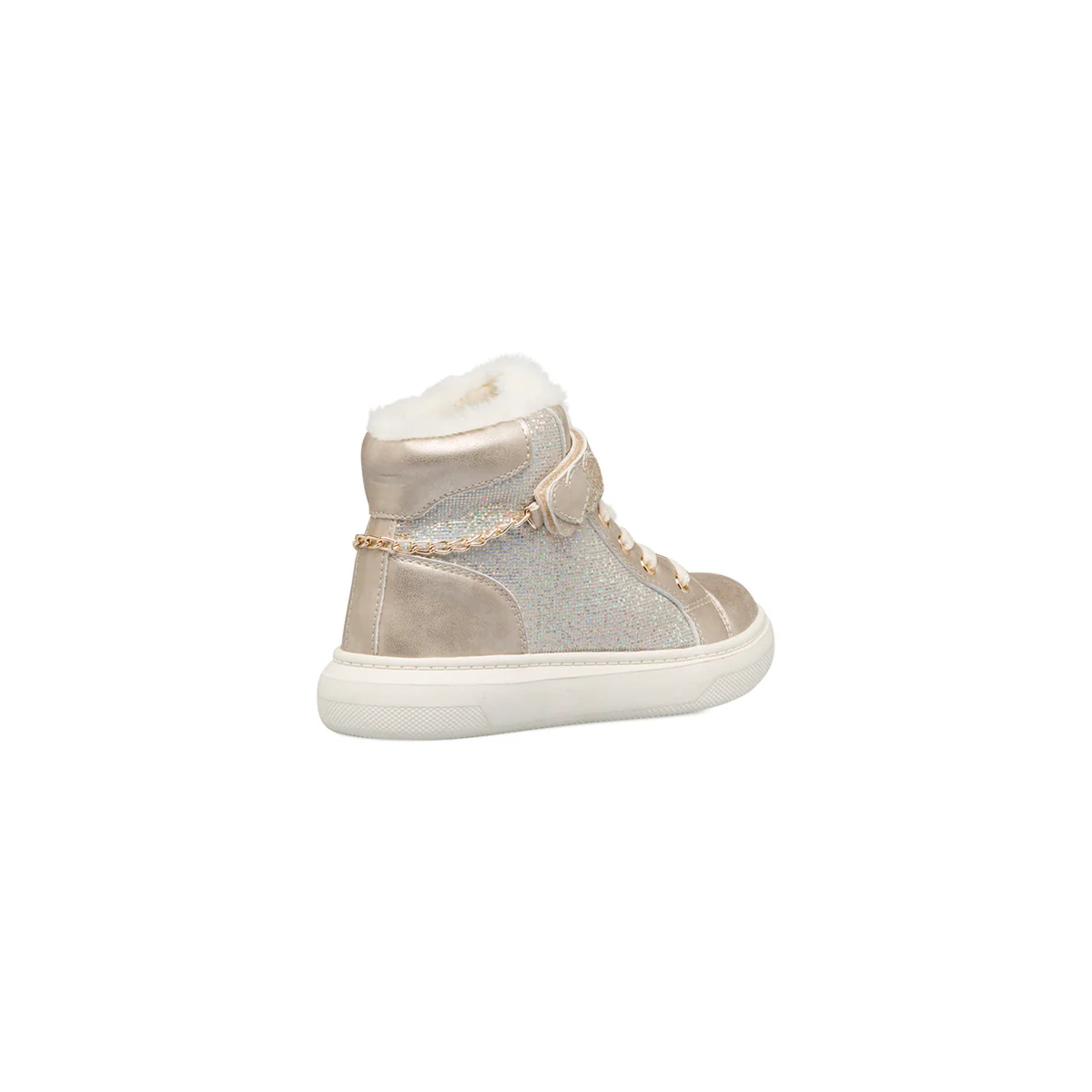 Sneakers alte oro da bambina con pelliccia sintetica e catenina Le scarpe di Alice - Image 3