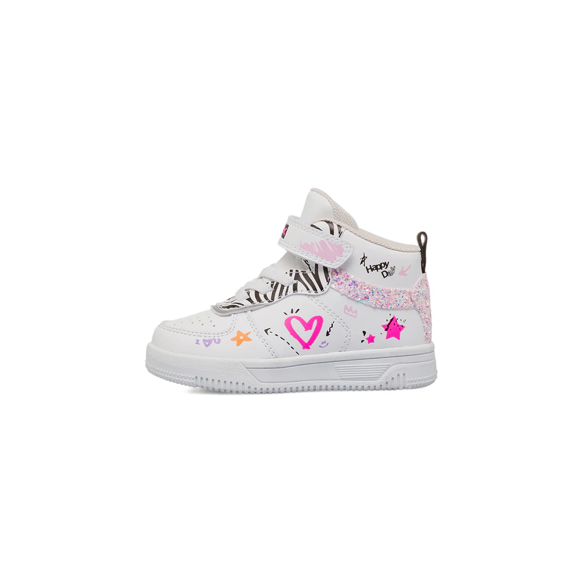 Sneakers alte ragazza bianche Dieci Baci con stampa graffiti e strappo