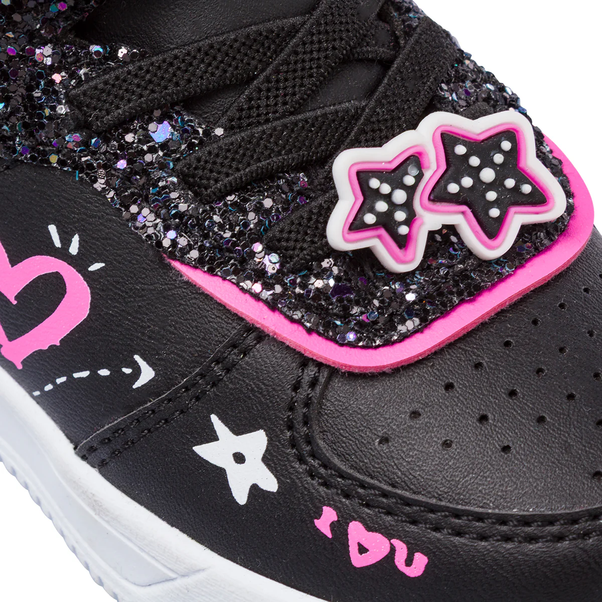 Sneakers alte ragazza nere Dieci Baci con glitter e disegni graffiti - Image 4
