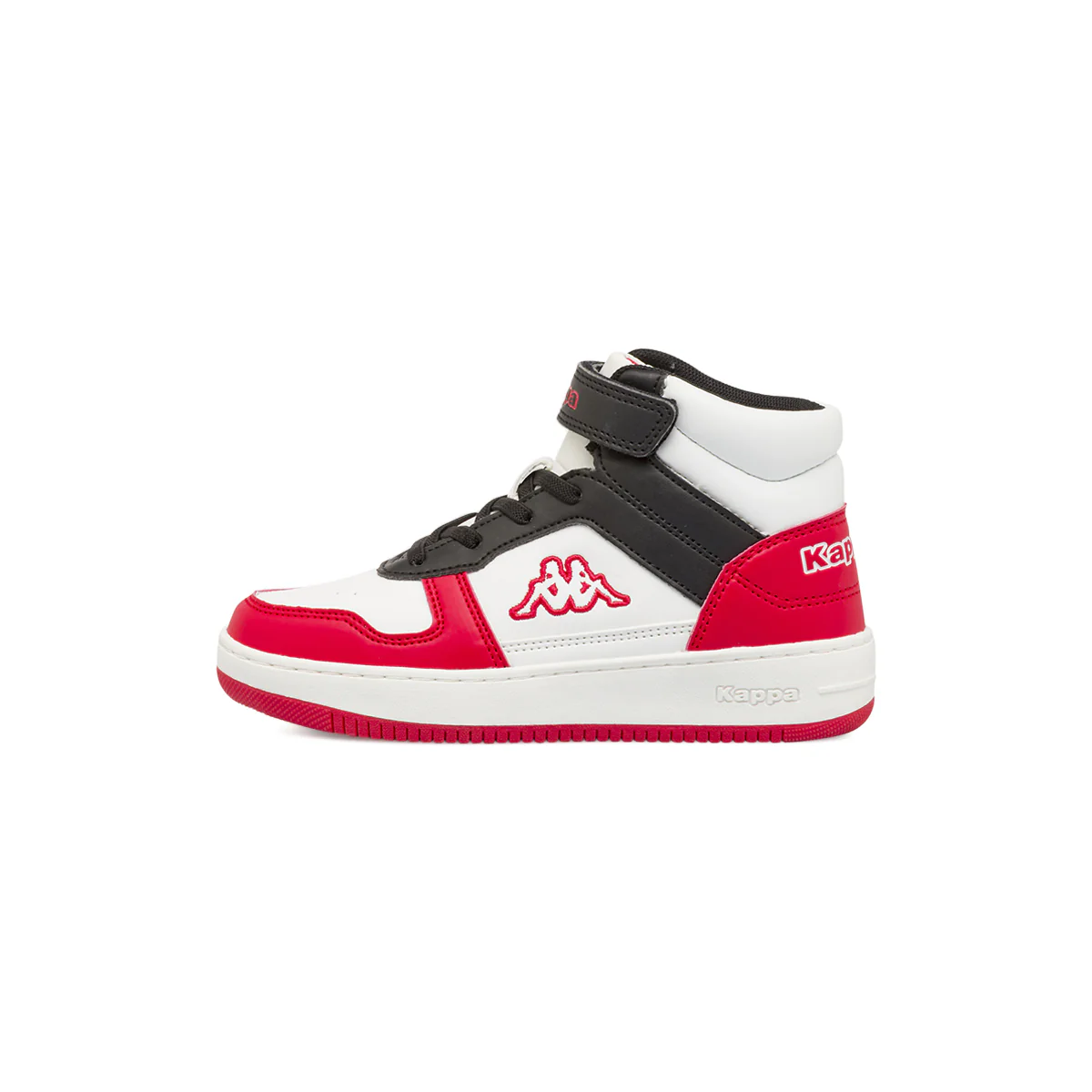 Sneakers alte ragazzo Kappa bianche nere e rosse con strappo in velcro