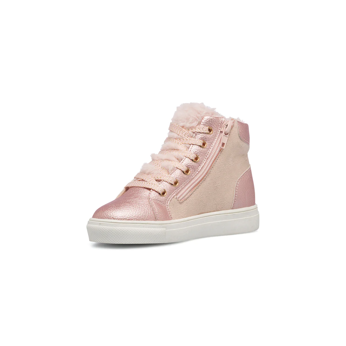 Sneakers alte rosa da bambina con imbottitura in pelliccia 10 Baci - Image 4
