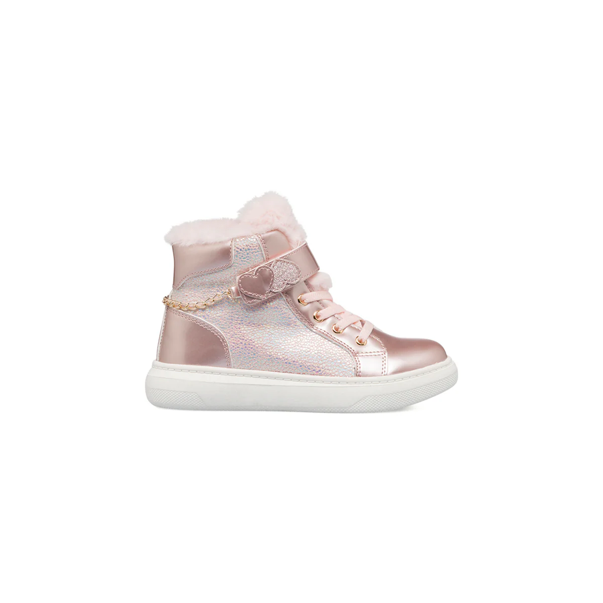 Sneakers alte rosa da bambina con pelliccia sintetica e catenina Le scarpe di Alice