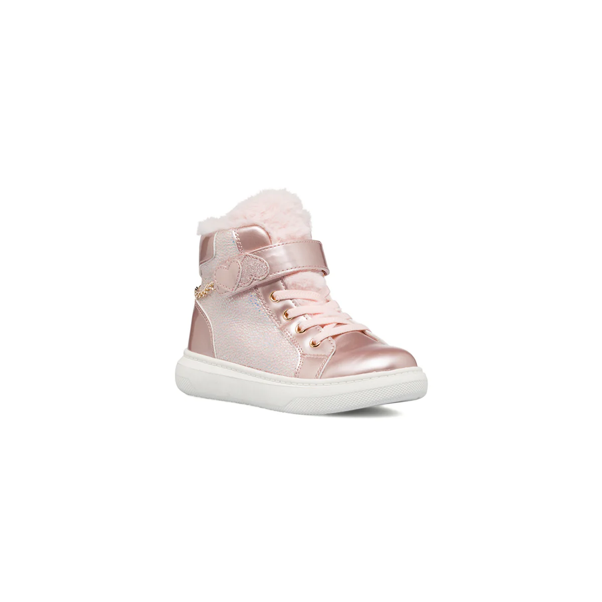 Sneakers alte rosa da bambina con pelliccia sintetica e catenina Le scarpe di Alice - Image 2