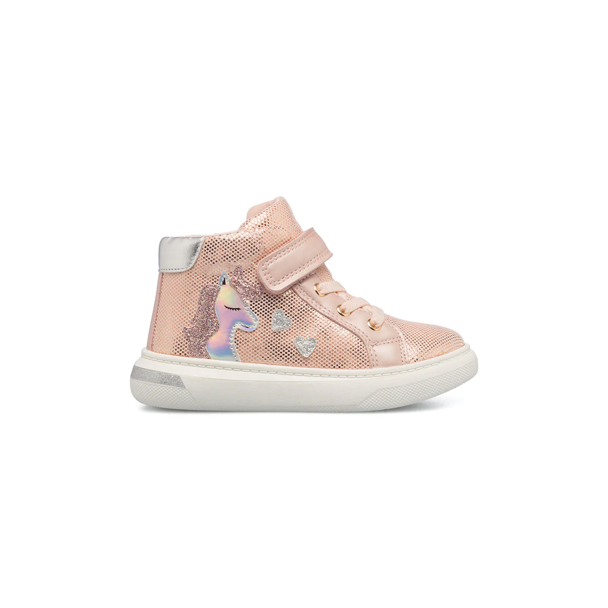 Sneakers alte rosa metallizzato da bambina con unicorno Le scarpe di Alice