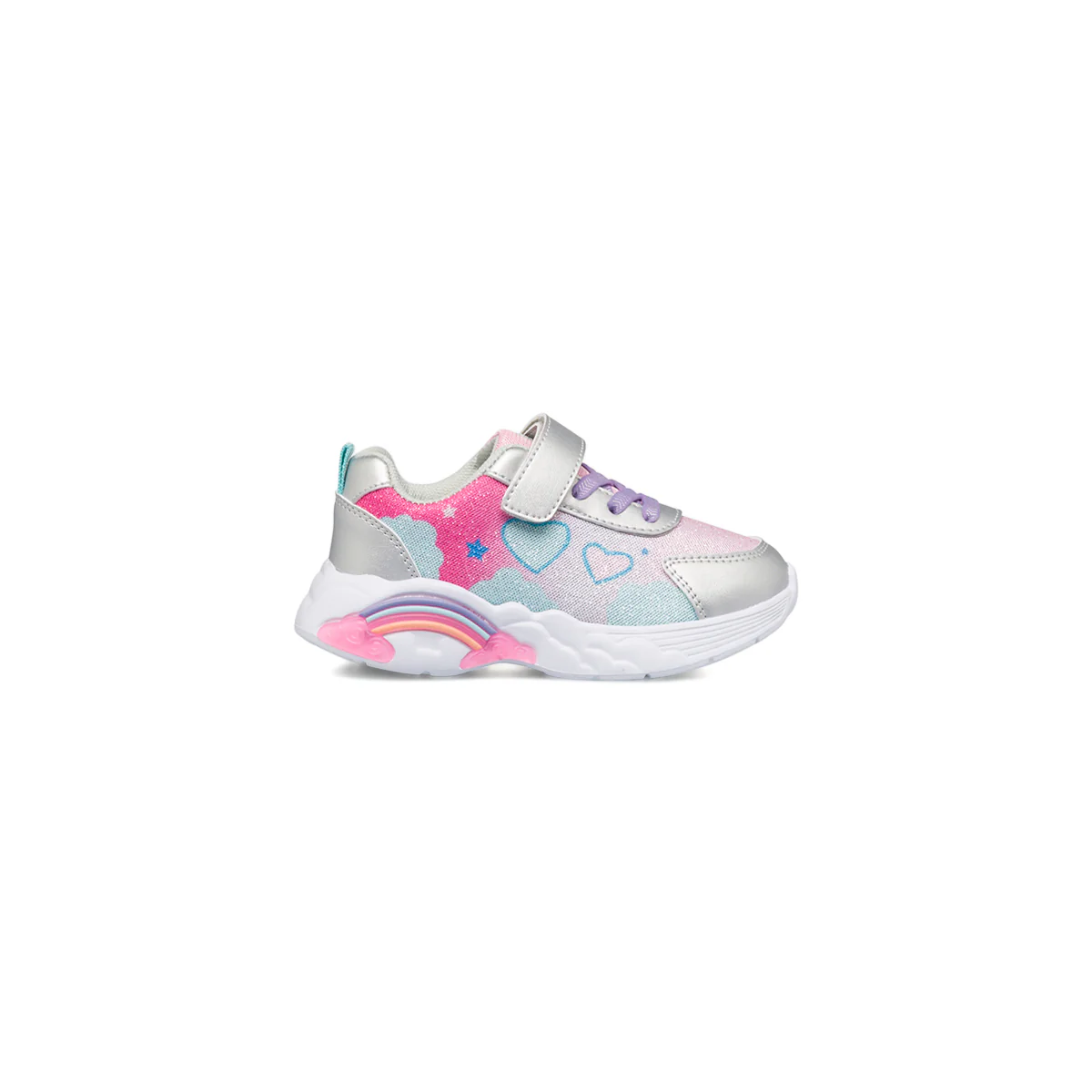 Sneakers argento da bambina con glitter e cuoricini Le scarpe di Alice