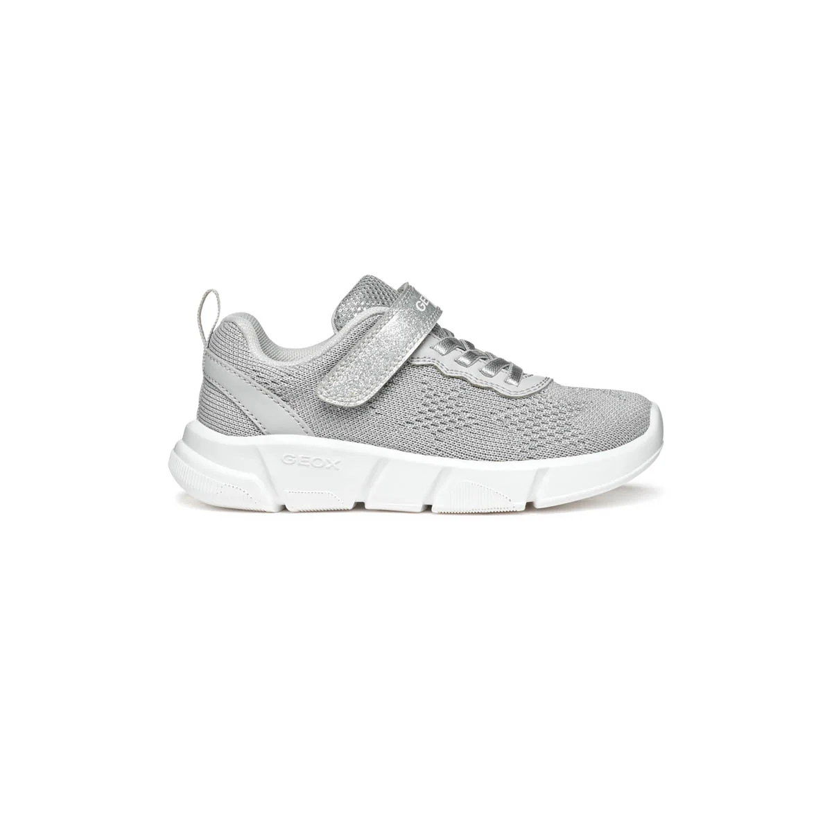 Sneakers argento da Bambina con tramatura stelle e suola traspirante Geox