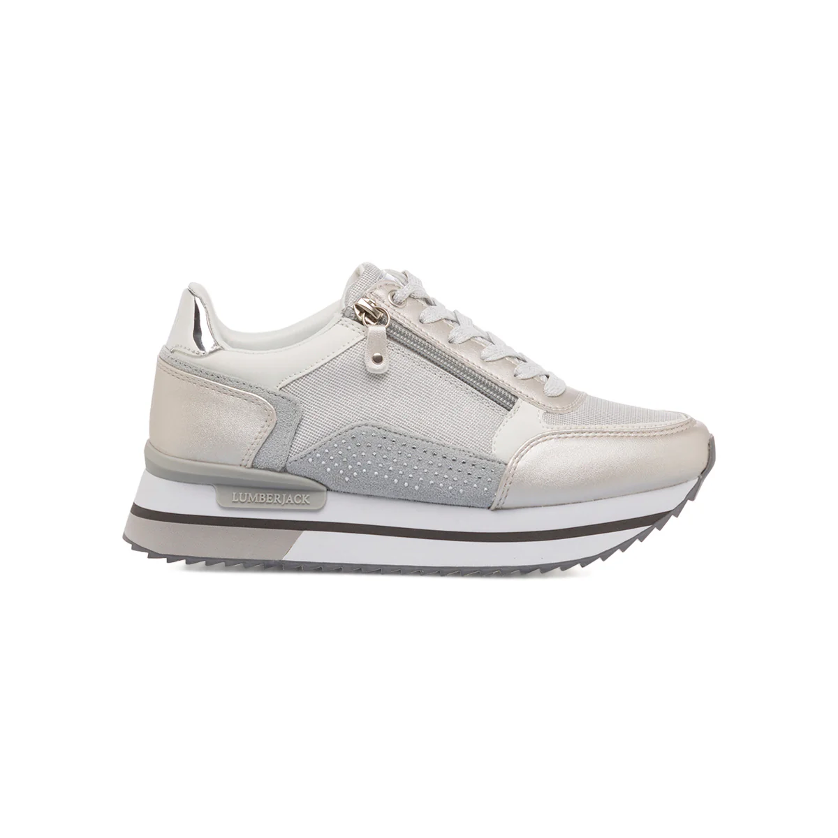 Sneakers argento da donna con borchiette e suola a zeppa Lumberjack Cecilia