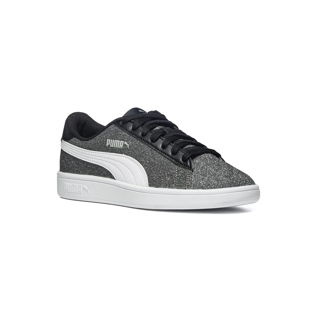 Sneakers argento effetto glitterato con striscia laterale a contrasto Puma Smash V2 Glitz Glam Jr - Image 2