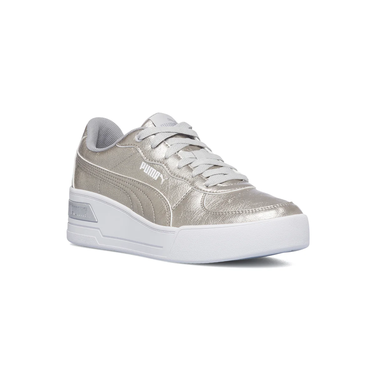 Sneakers argento in pelle con zeppa Puma Skye Wedge Metallic - Image 2