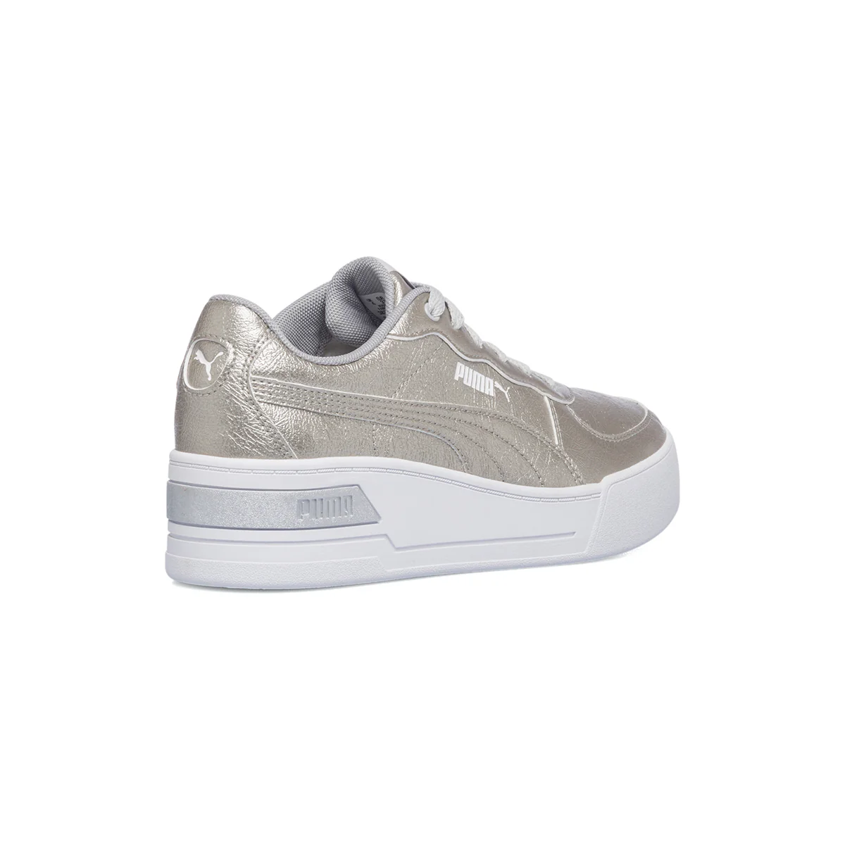 Sneakers argento in pelle con zeppa Puma Skye Wedge Metallic - Image 3