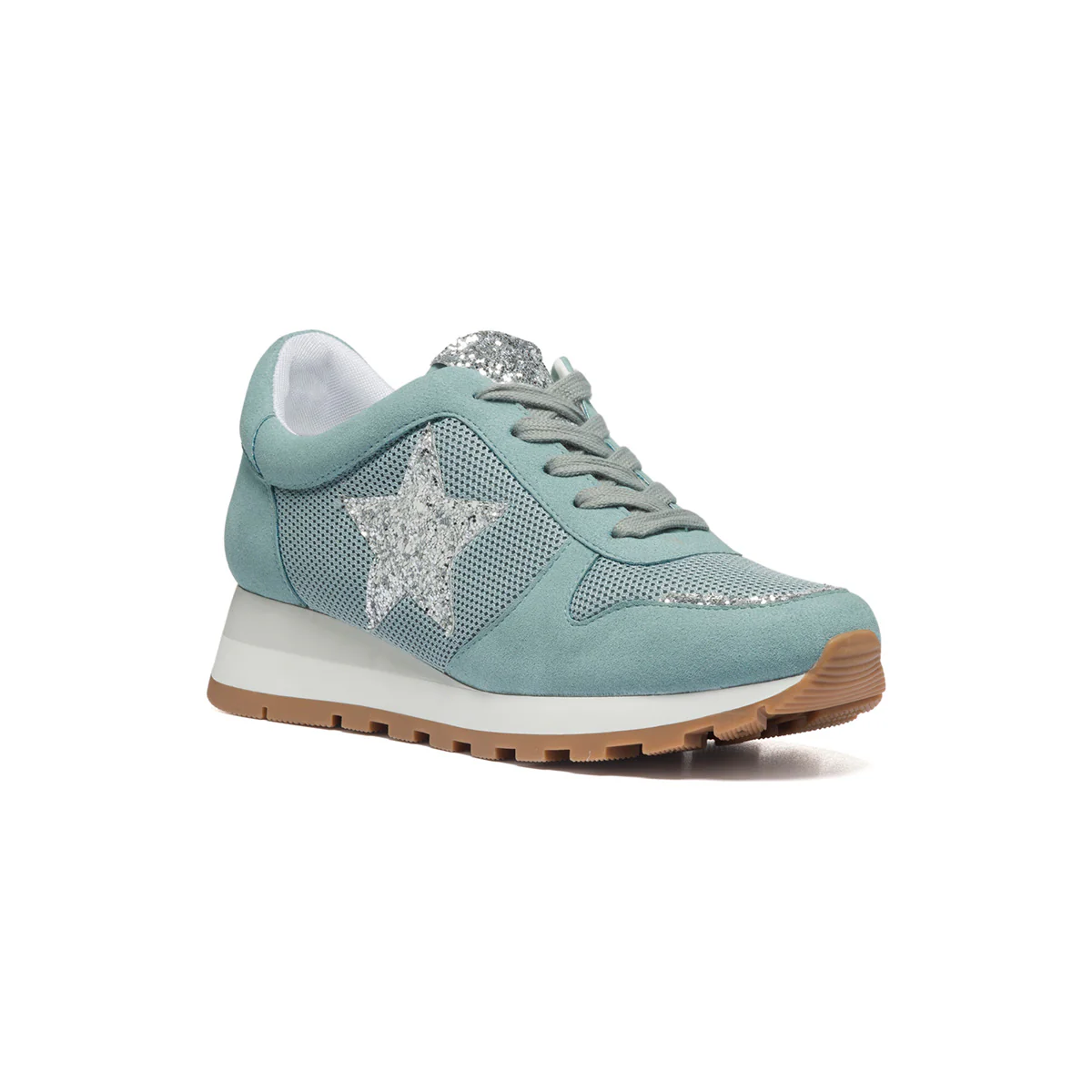 Sneakers azzurre in similpelle e tessuto con paillettes Lora Ferres - Image 2