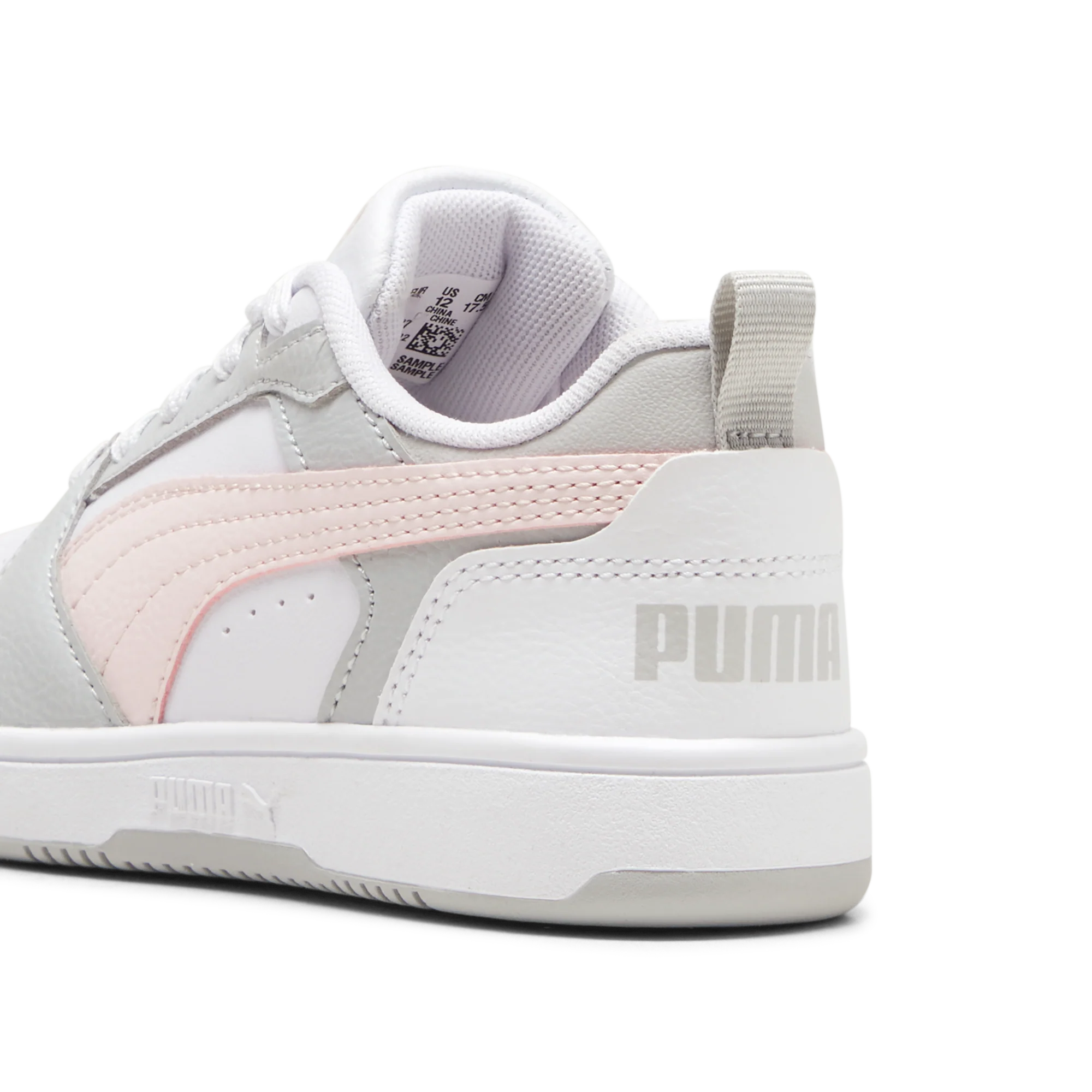 Sneakers bambina bianche con dettagli grigi e rosa Puma Rebound V6 - Image 2