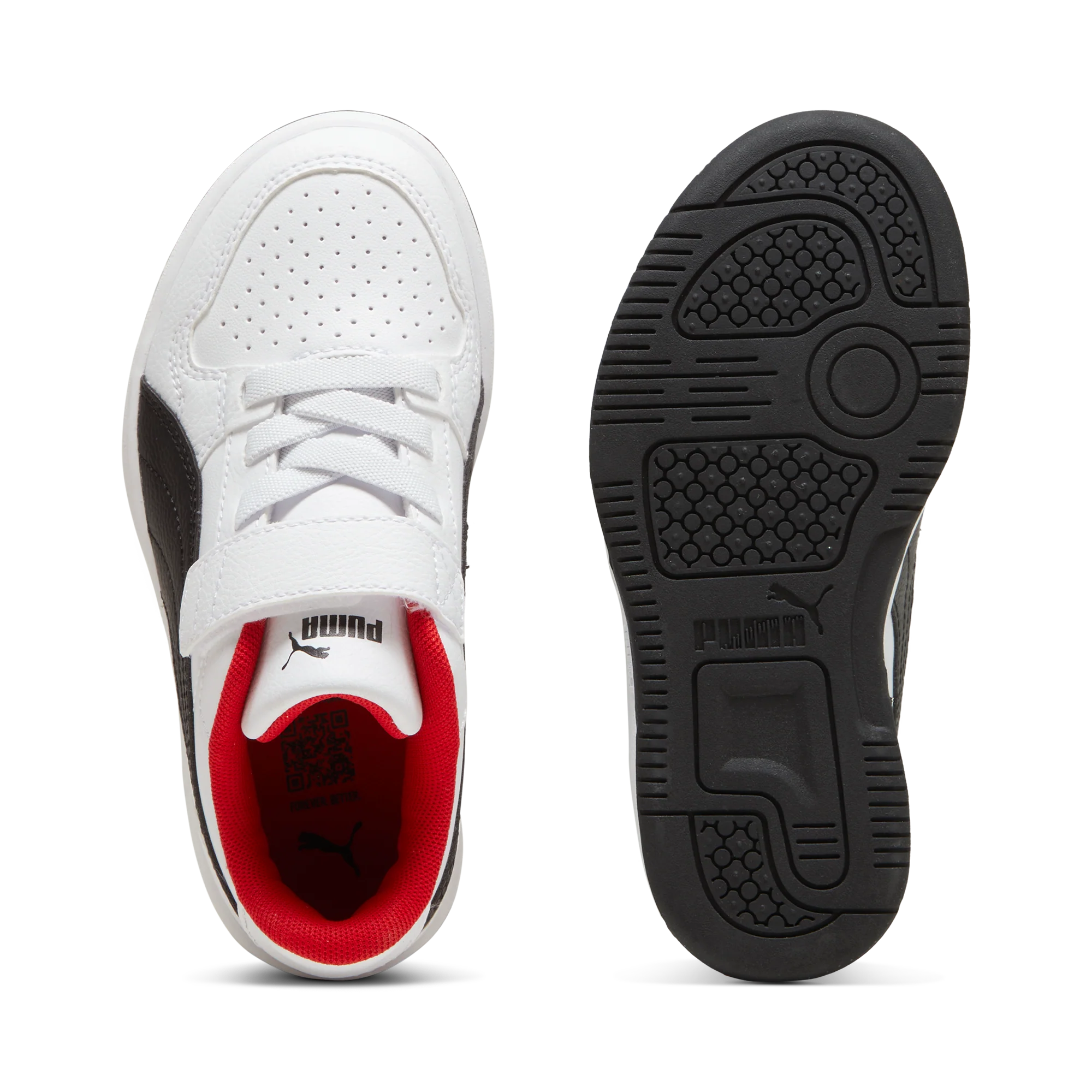 Sneakers bambino bianche con dettagli neri e rossi Puma Rebound V6 - Image 4