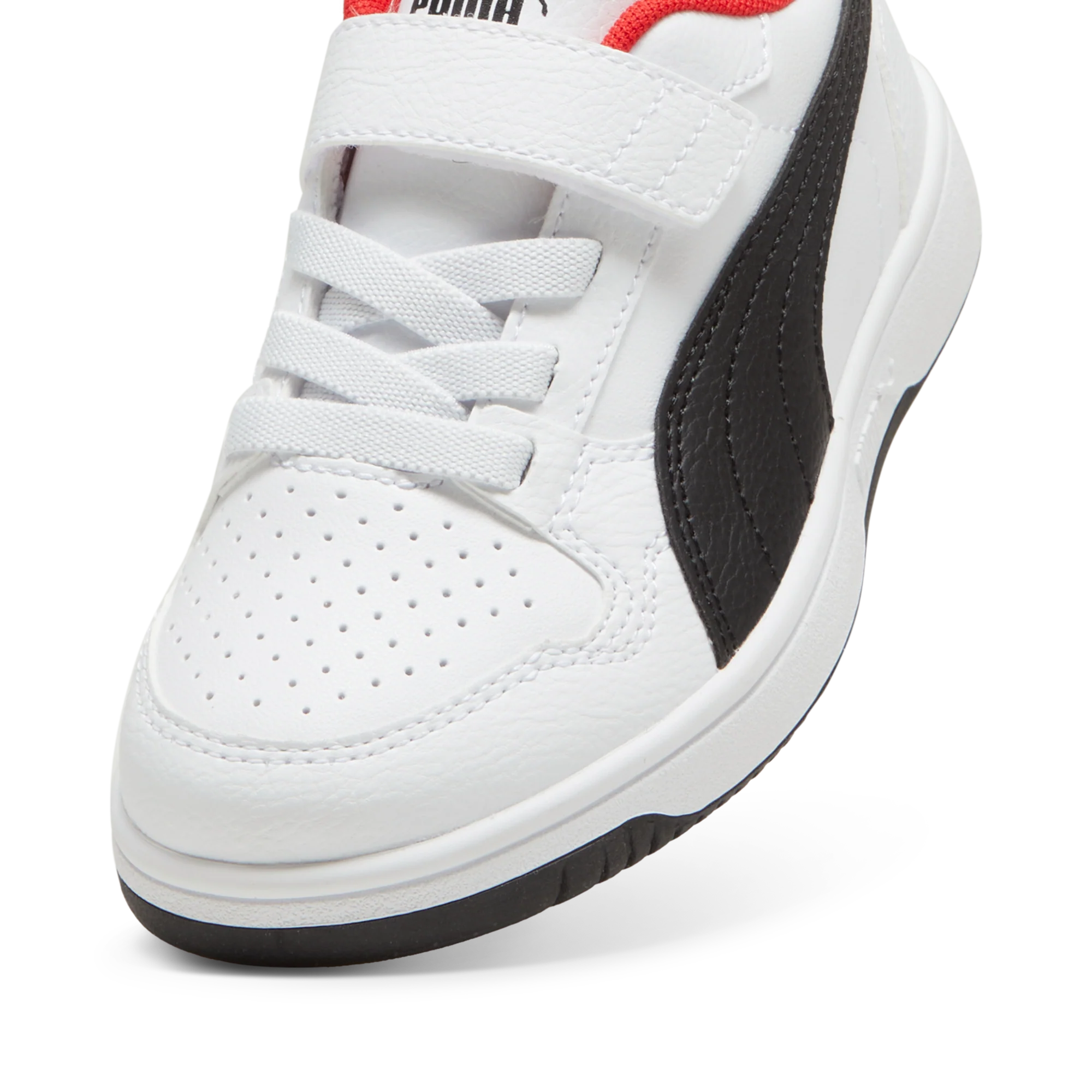 Sneakers bambino bianche con dettagli neri e rossi Puma Rebound V6 - Image 6