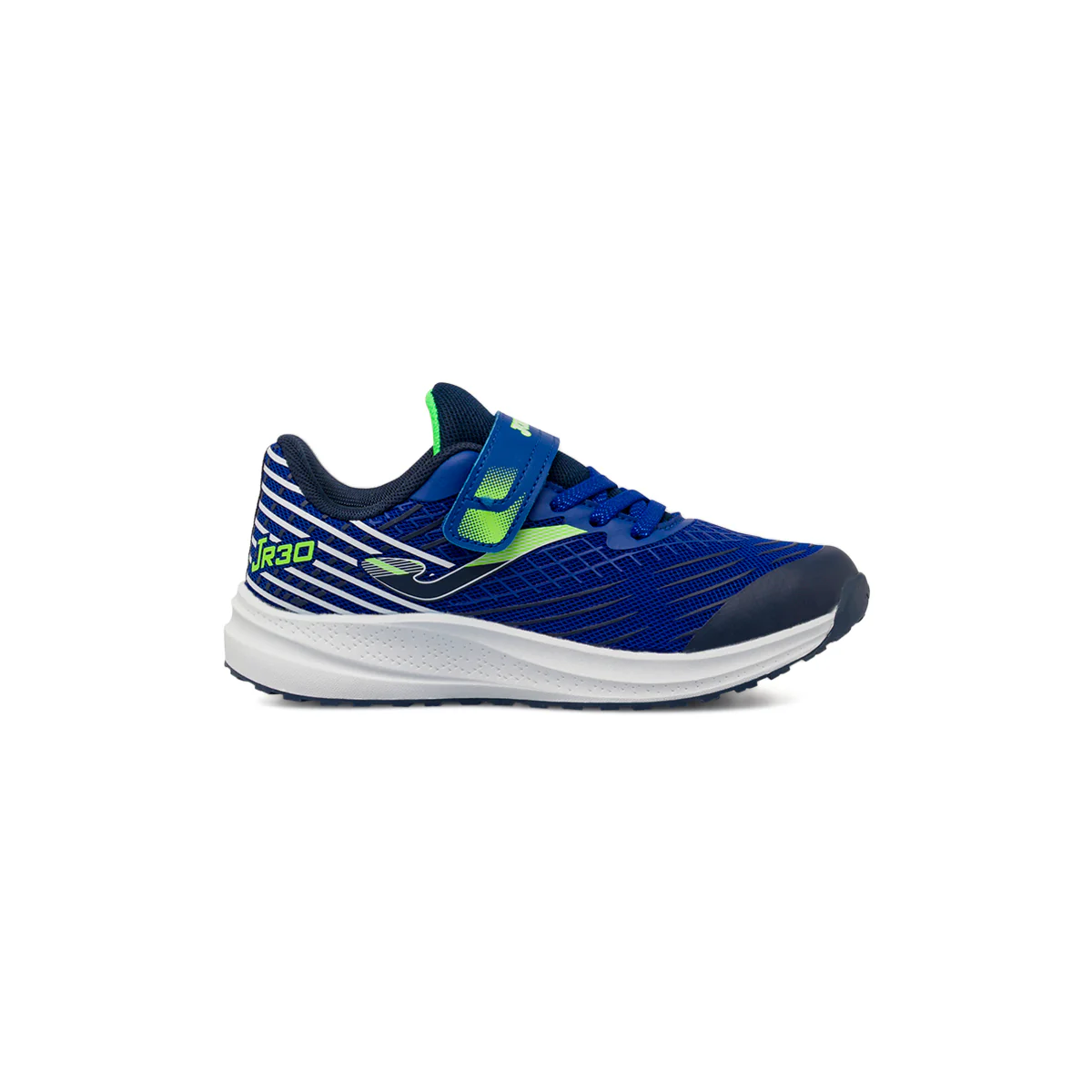 Sneakers bambino blu in mesh con chiusura a strappo e dettagli fluo Joma JR30