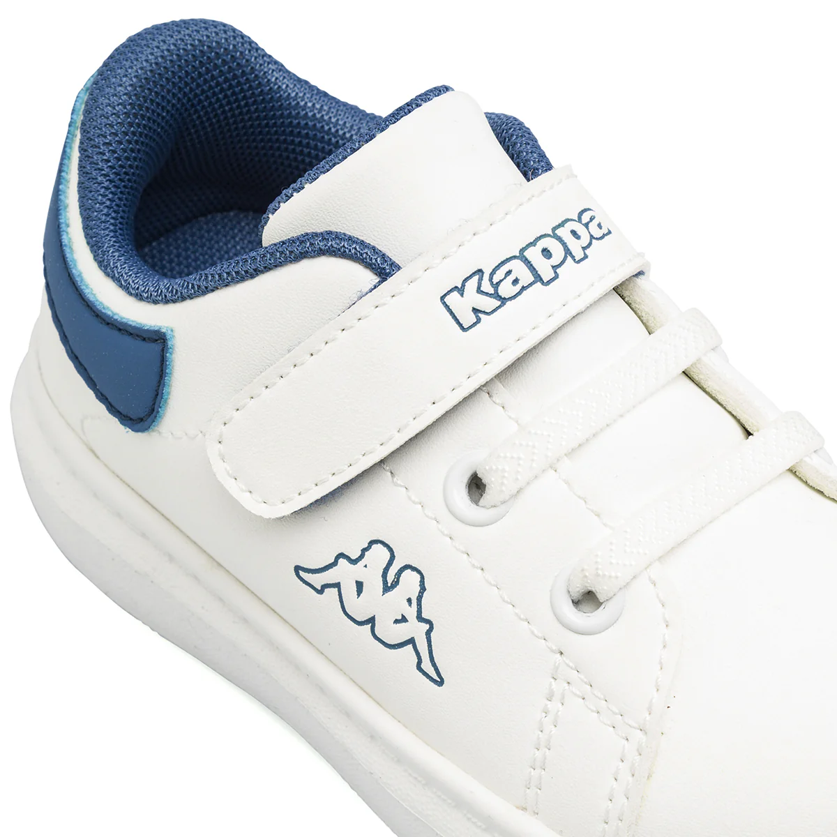 Sneakers bambino Kappa bianche con dettagli blu e chiusura a velcro - Image 5