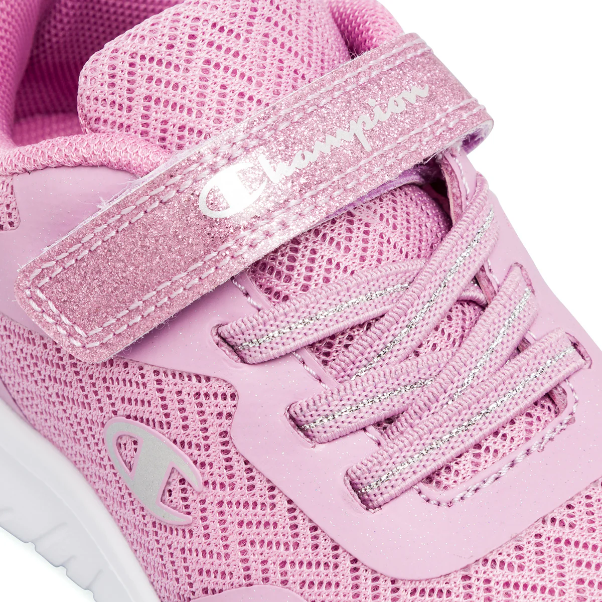 Sneakers da bambina primi passi rosa con glitter e logo Champion Softy Evolve - Image 5